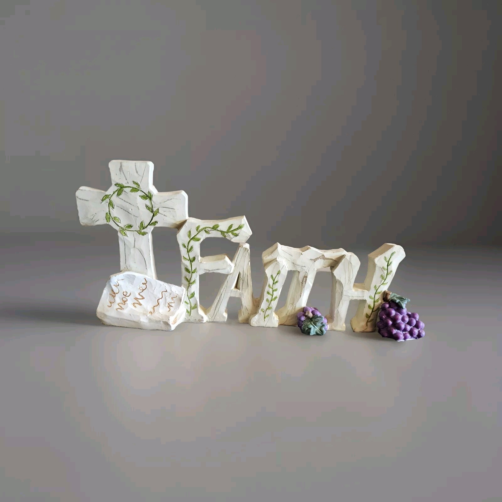 Religious Home Decor Faith Cross & Bible Hand painted Resin Free standing 10″L