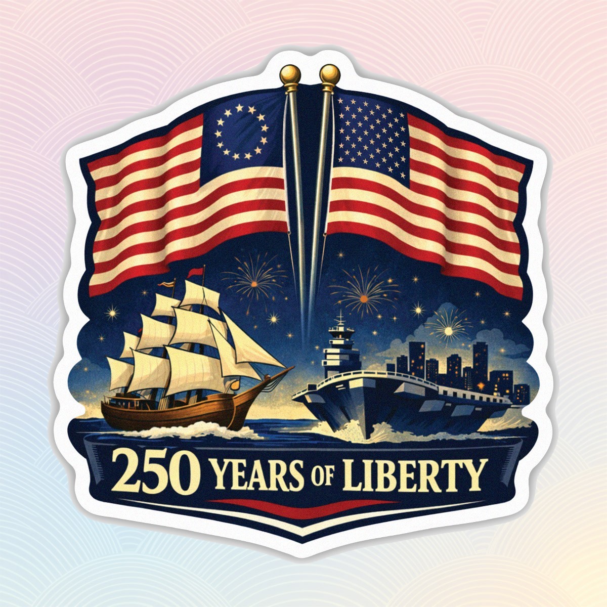 250th Anniversary of USA Decal 250 Years Of Liberty Patriotic Flag Decal Size 3″