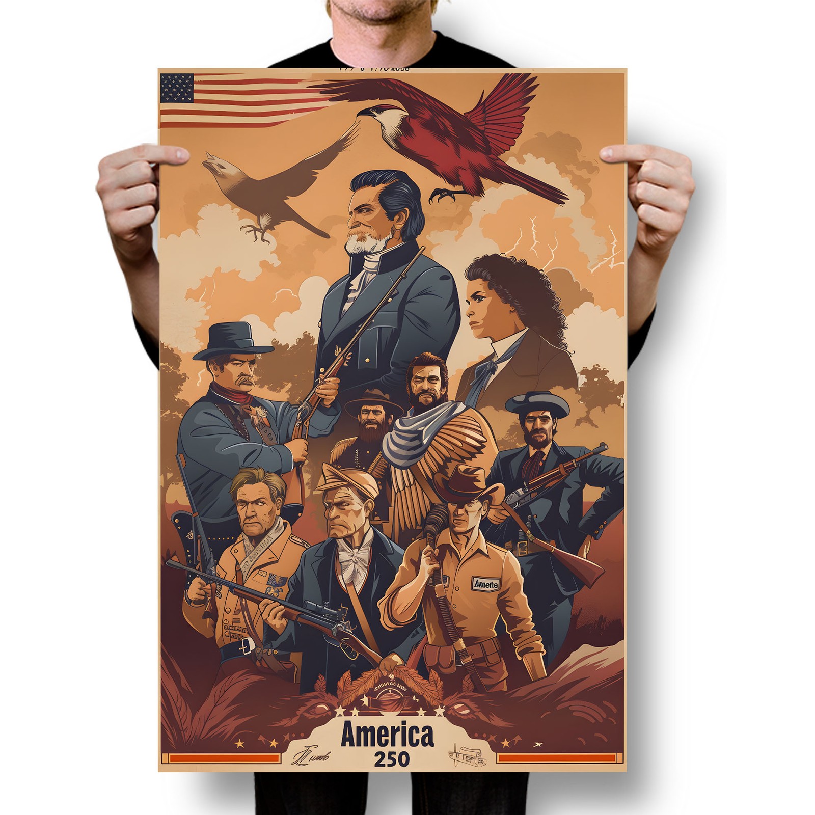 America 250th Anniversary – USA History and Culture Vintage – POSTER 20″x30″