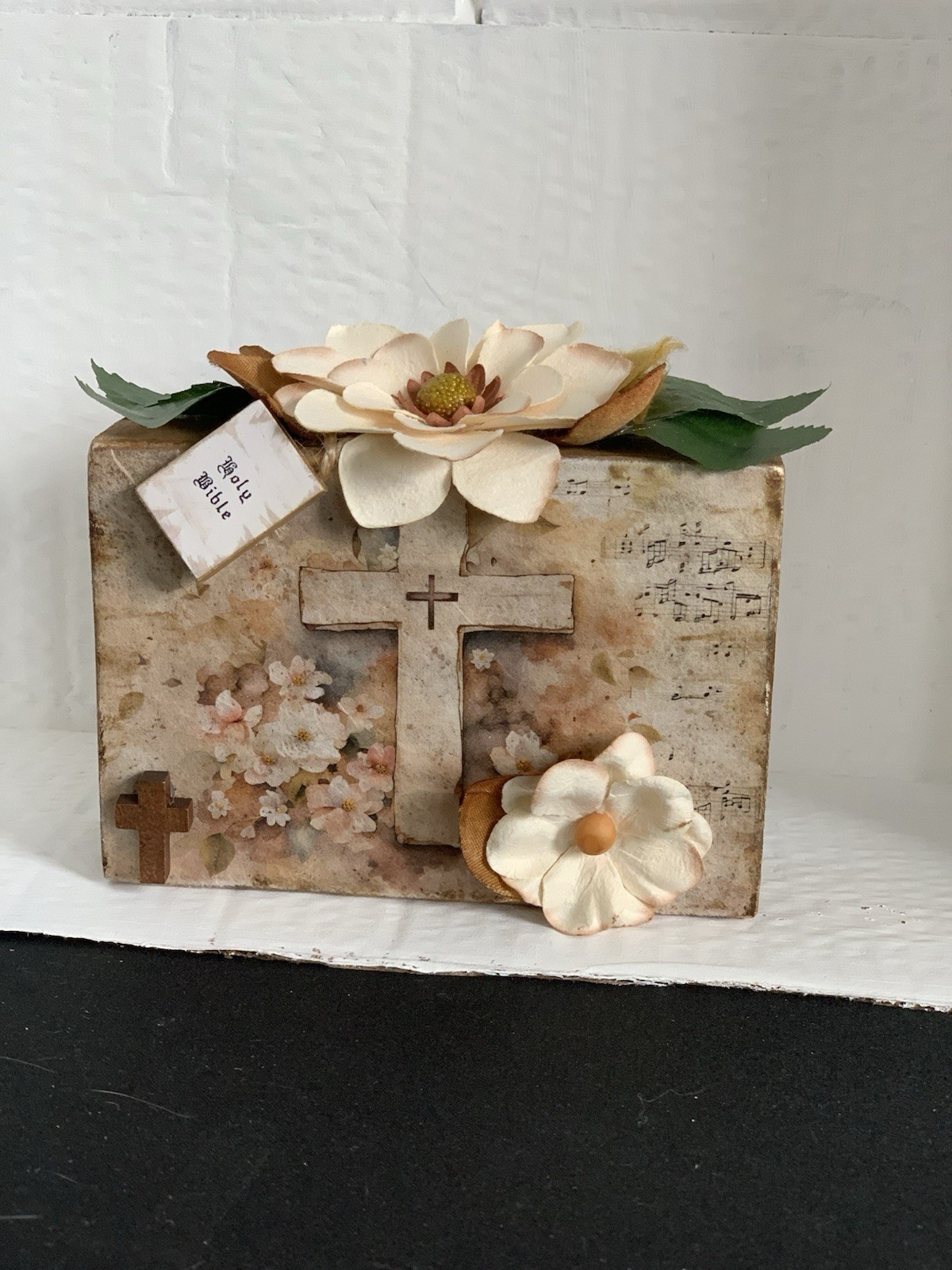 Religious Cross Shelf Sitter Or Tiered Tray Deco