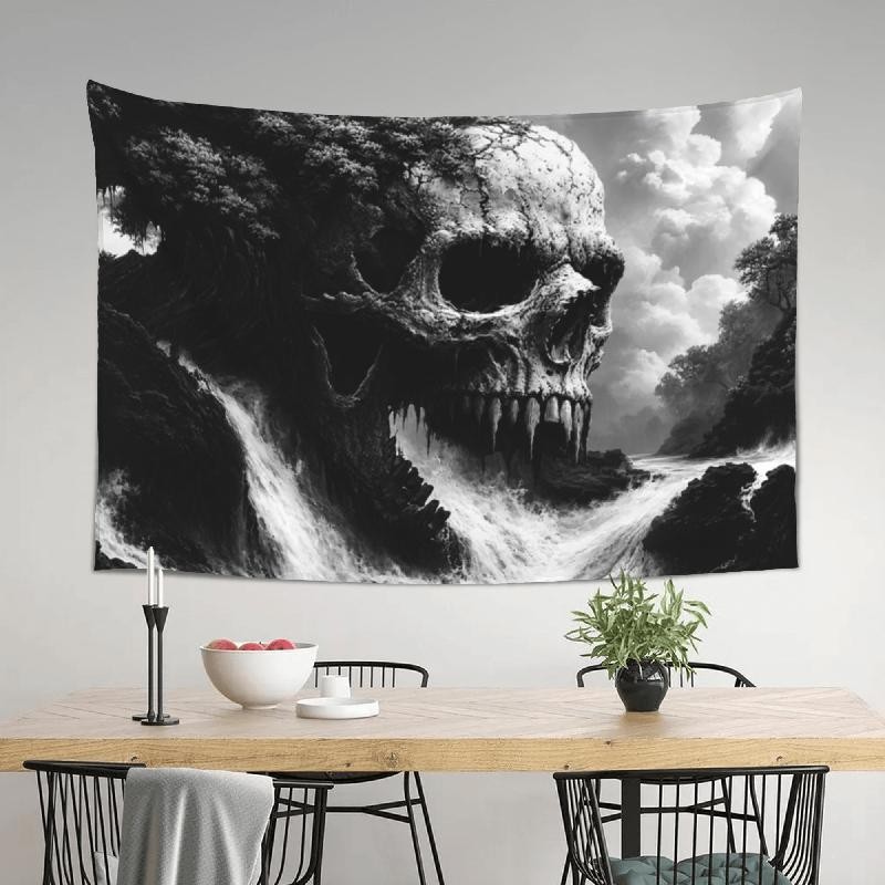Gothic Skull Tapestry 60x40in Black White Forest Wall Decor