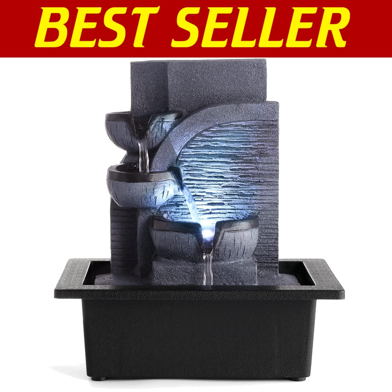 Elegant Tabletop Water Feature with LED – Indoor Waterfall for Home and Office