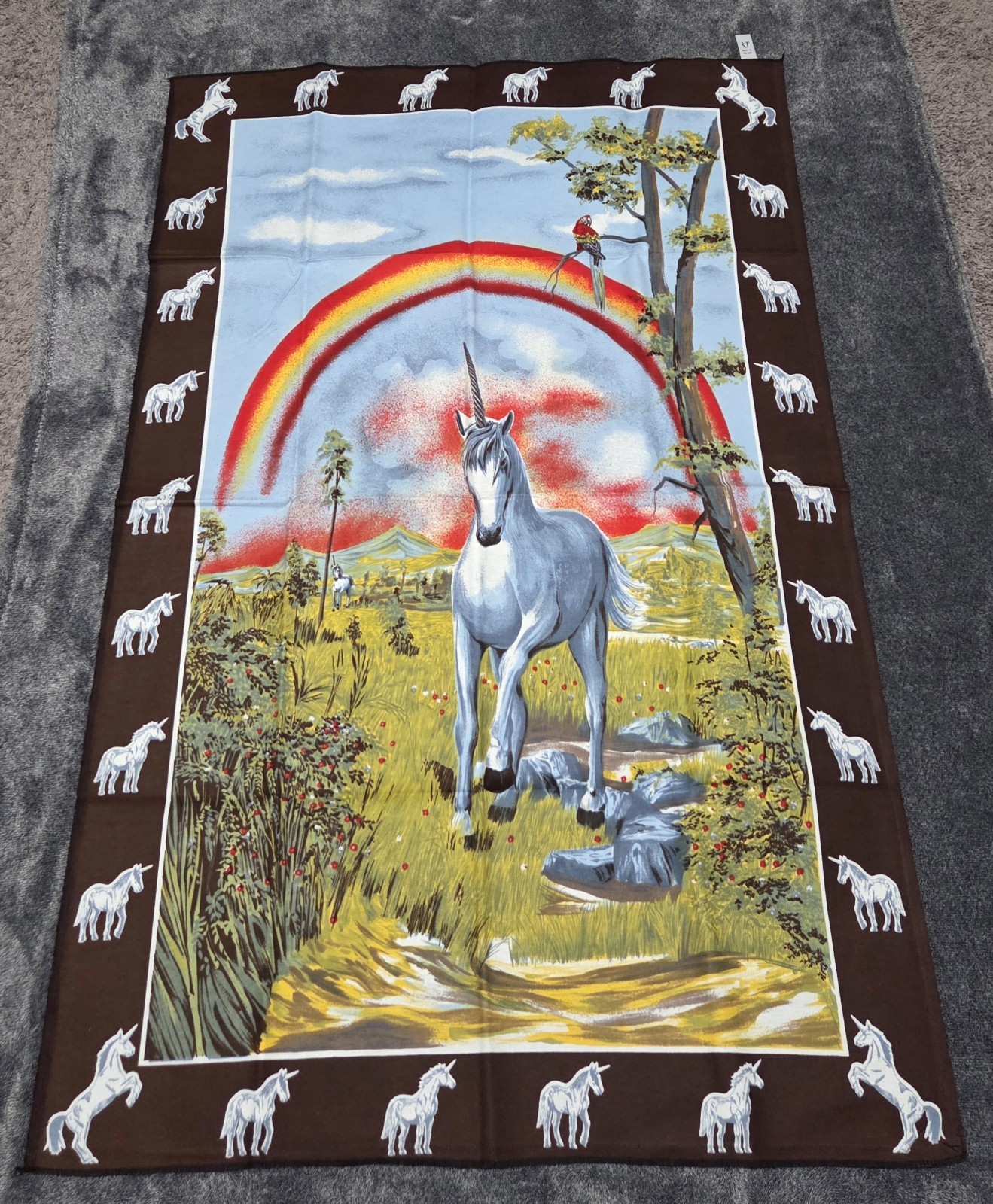 Vintage Unicorn Tapestry Wall Hanging Made In Turkey 100% Cotton 54×35″