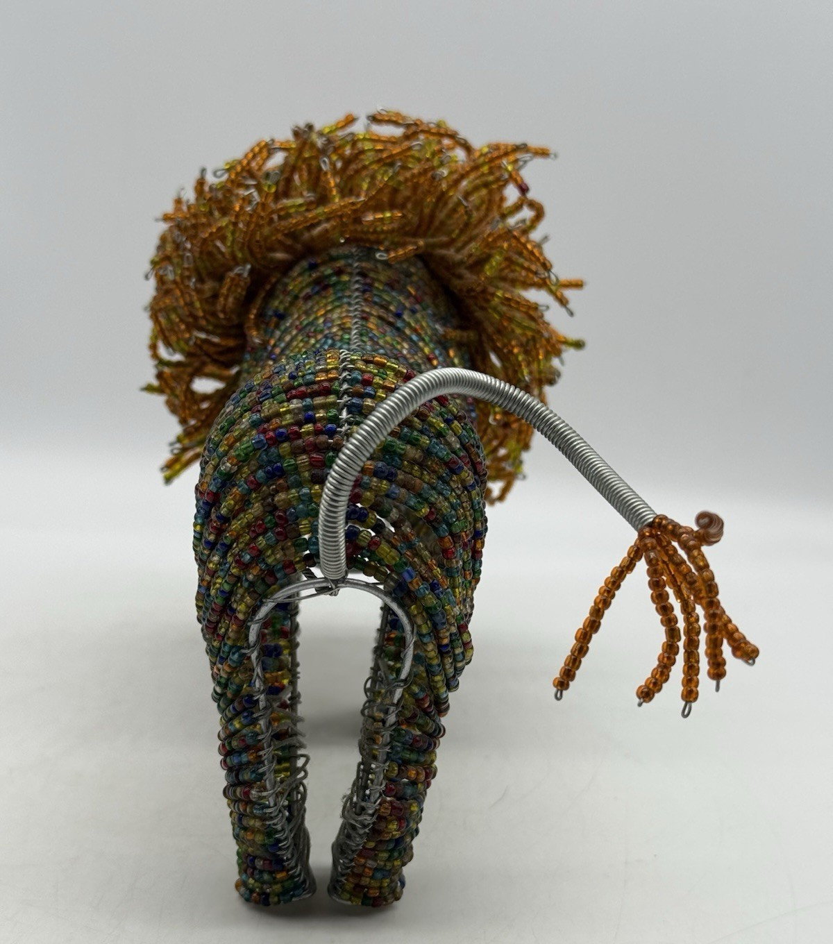 Beaded African Male Lion Wire & Colorful Beads Figure Handmade