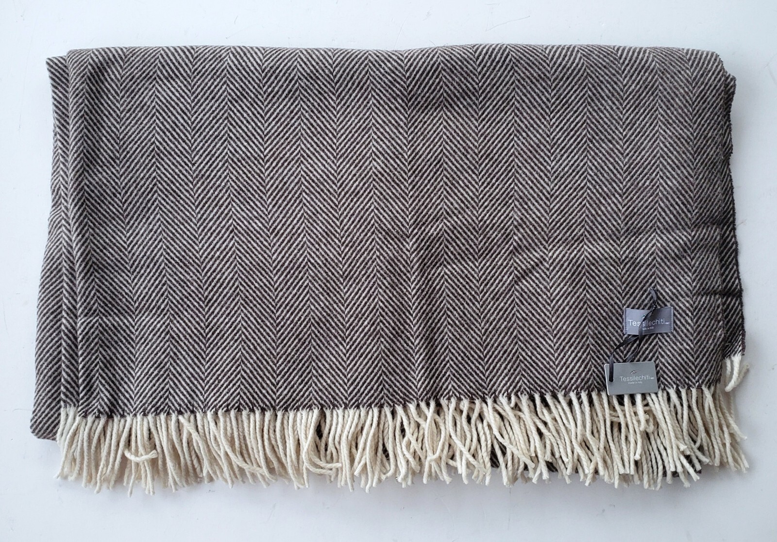 Tessile Chiti Italy Wool Blend Herringbone Throw Brown and Cream