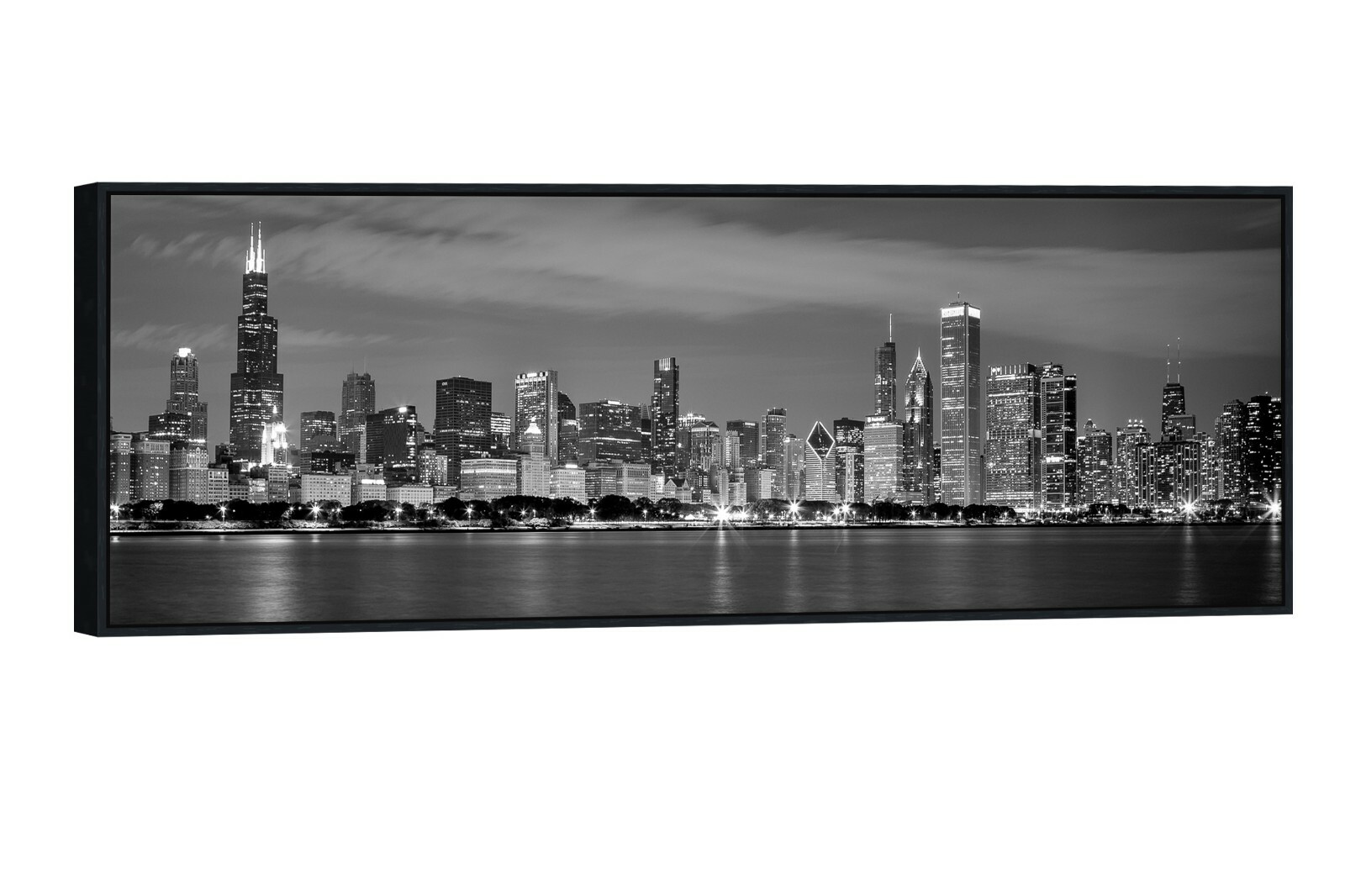 Framed Canvas Wall Art Chicago City Center Skyline Black and White Wall Deco