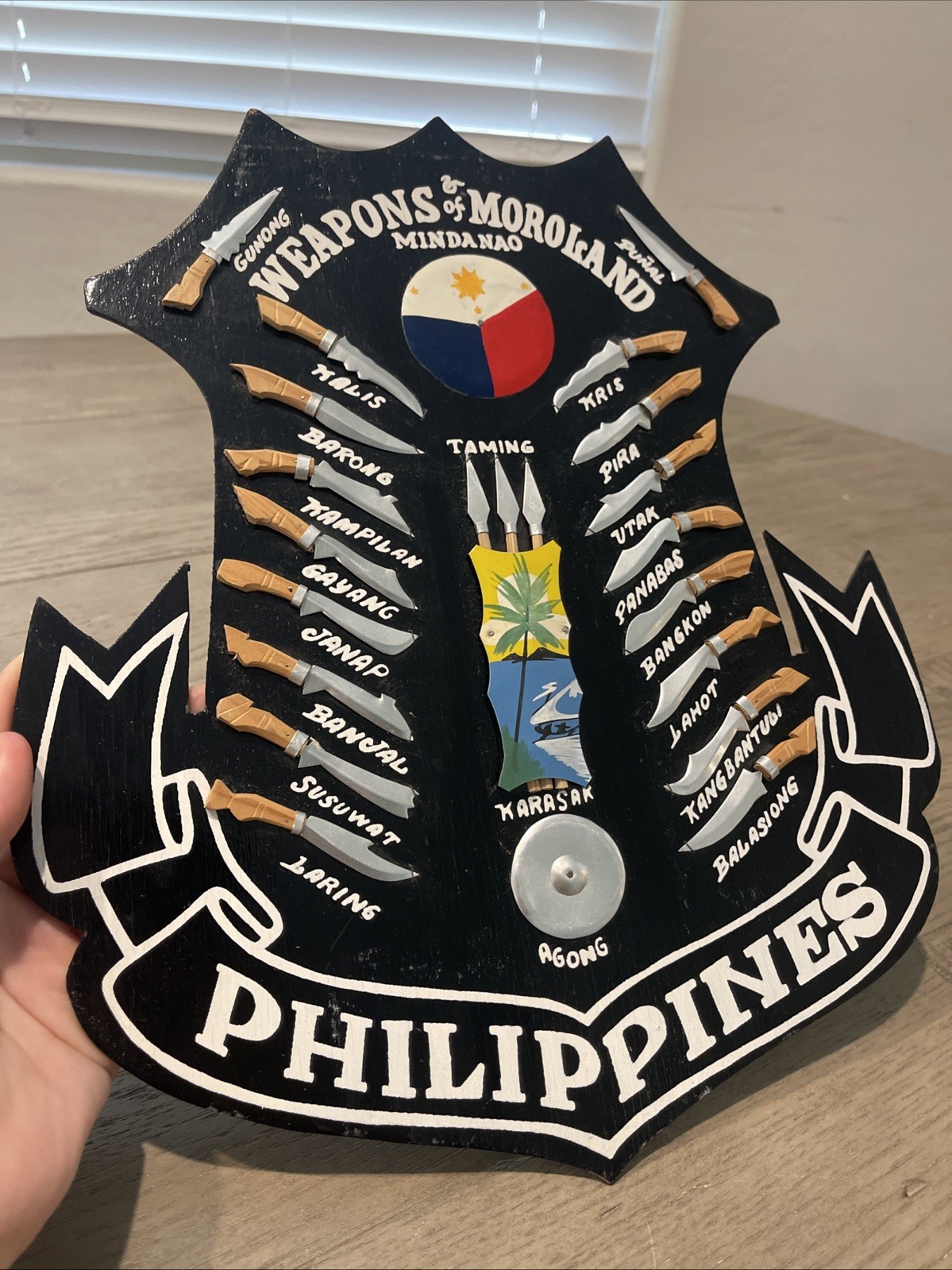 WEAPONS of MOROLAND MINDANAO PHILIPPINES Wood Wall Display Knives Sign 18″x16″