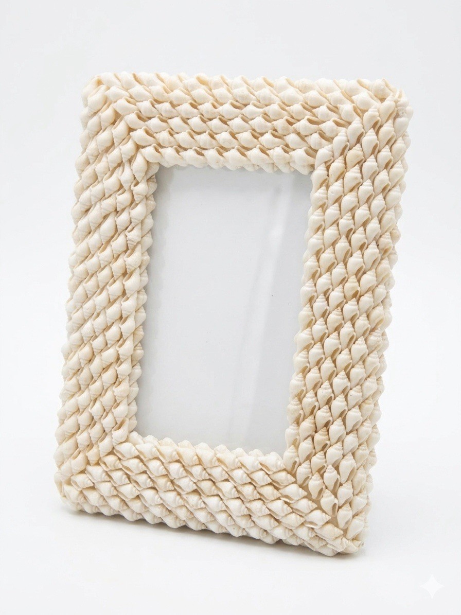 Vtg White Seashell Picture Photo Frame 4×6 Coastal Beach Handmade Philippines