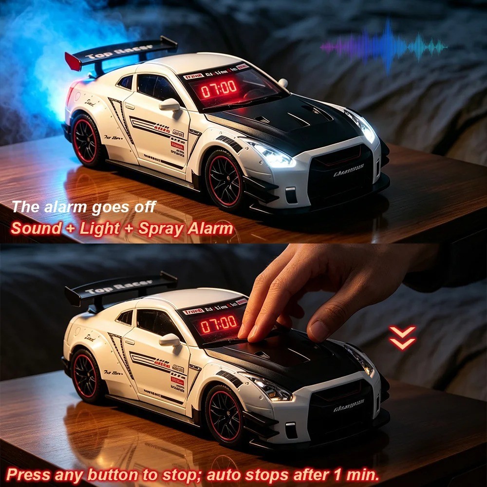 Hypercar LED Alarm Clock Digital Sports Car Model Desk Clock Remote Control