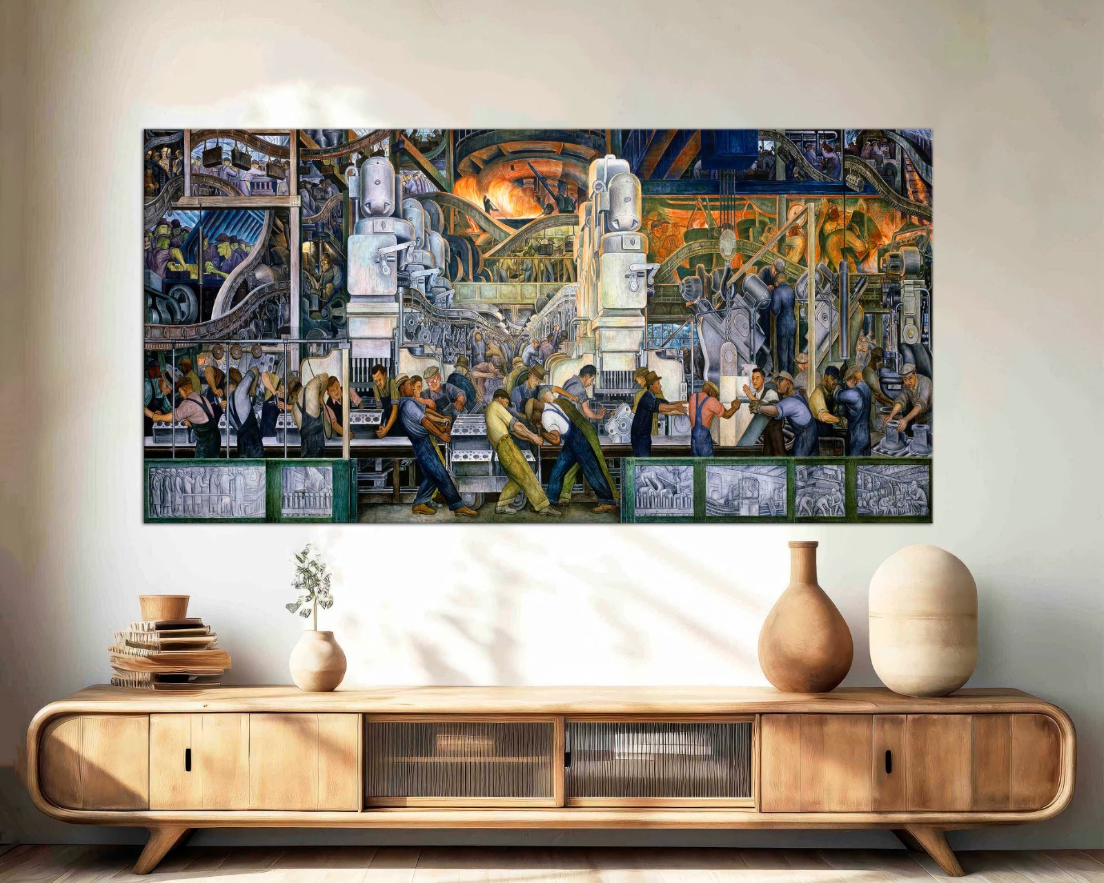 Diego Rivera, Detroit Industry, South Wall, Narrow Horizontal Wall Art Large Art