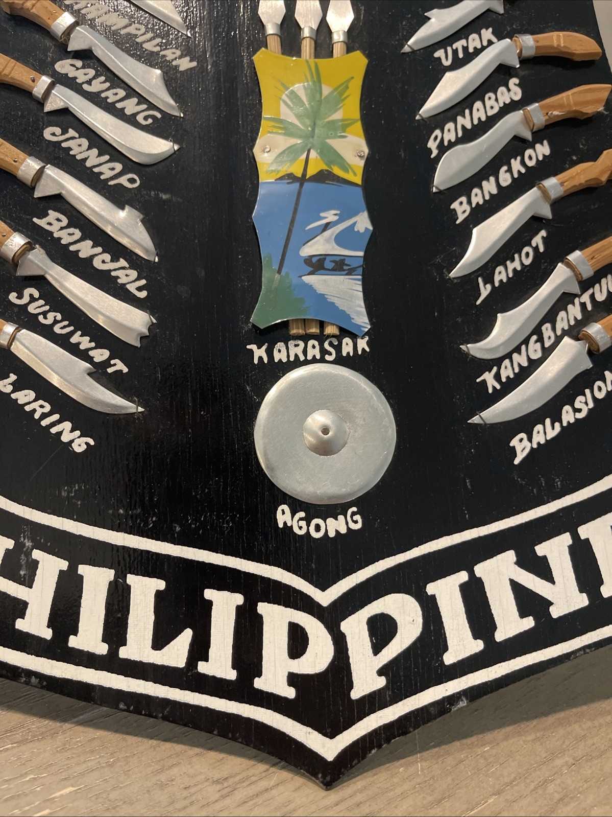 WEAPONS of MOROLAND MINDANAO PHILIPPINES Wood Wall Display Knives Sign 18″x16″