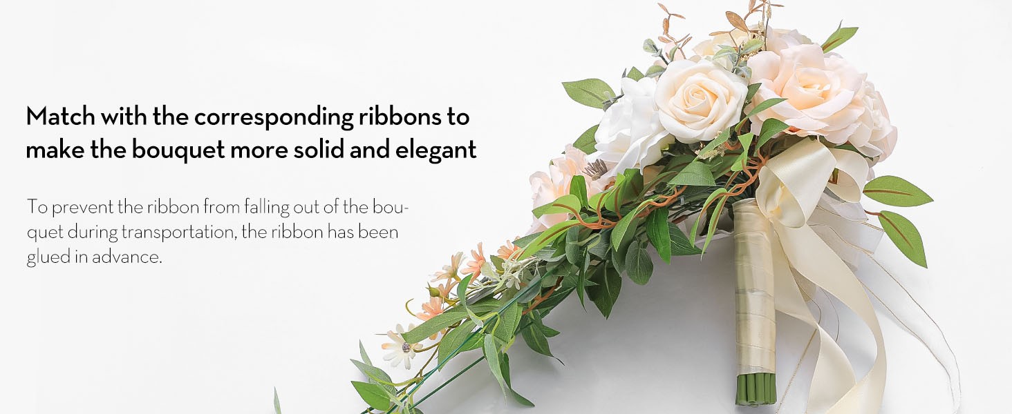 9.8 Inch Wedding Bouquets for Bride Bridesmaid, Champagne Rose Bridal Bouquets