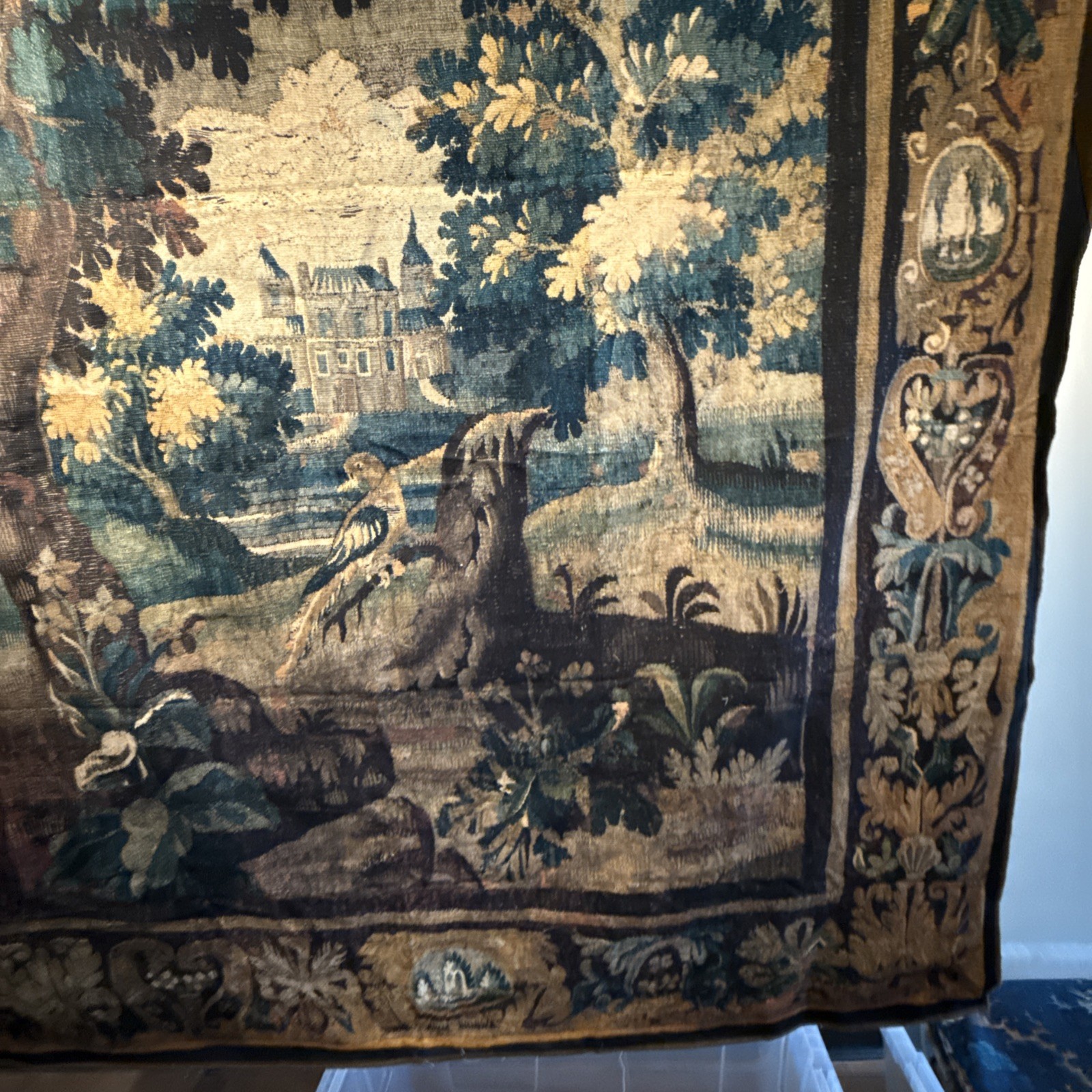 Gorgeous French Verdure Antique Style Dye Injected Cotton-Linen Canvas Tapestry