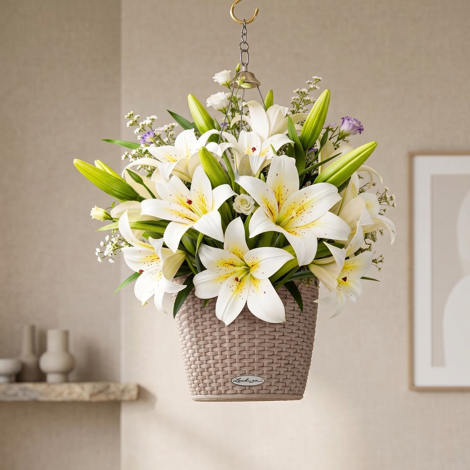 6 Bundles Lily Artificial Flowers Bouquet 13.7″ Long Stems 18 Silk Flowers Heads