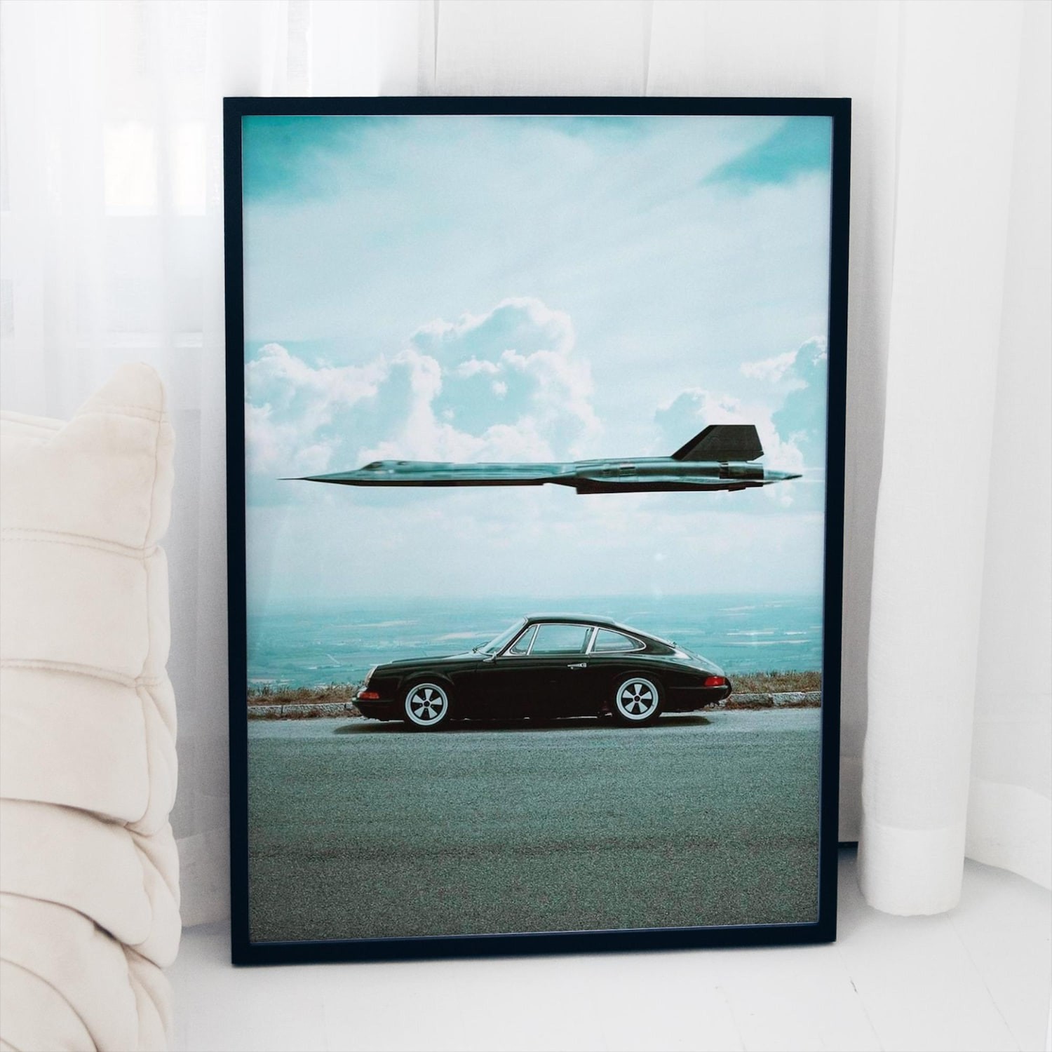 Porsche 911 vs SR-71 Blackbird Poster – Vintage Automotive & Aviation Wall Art