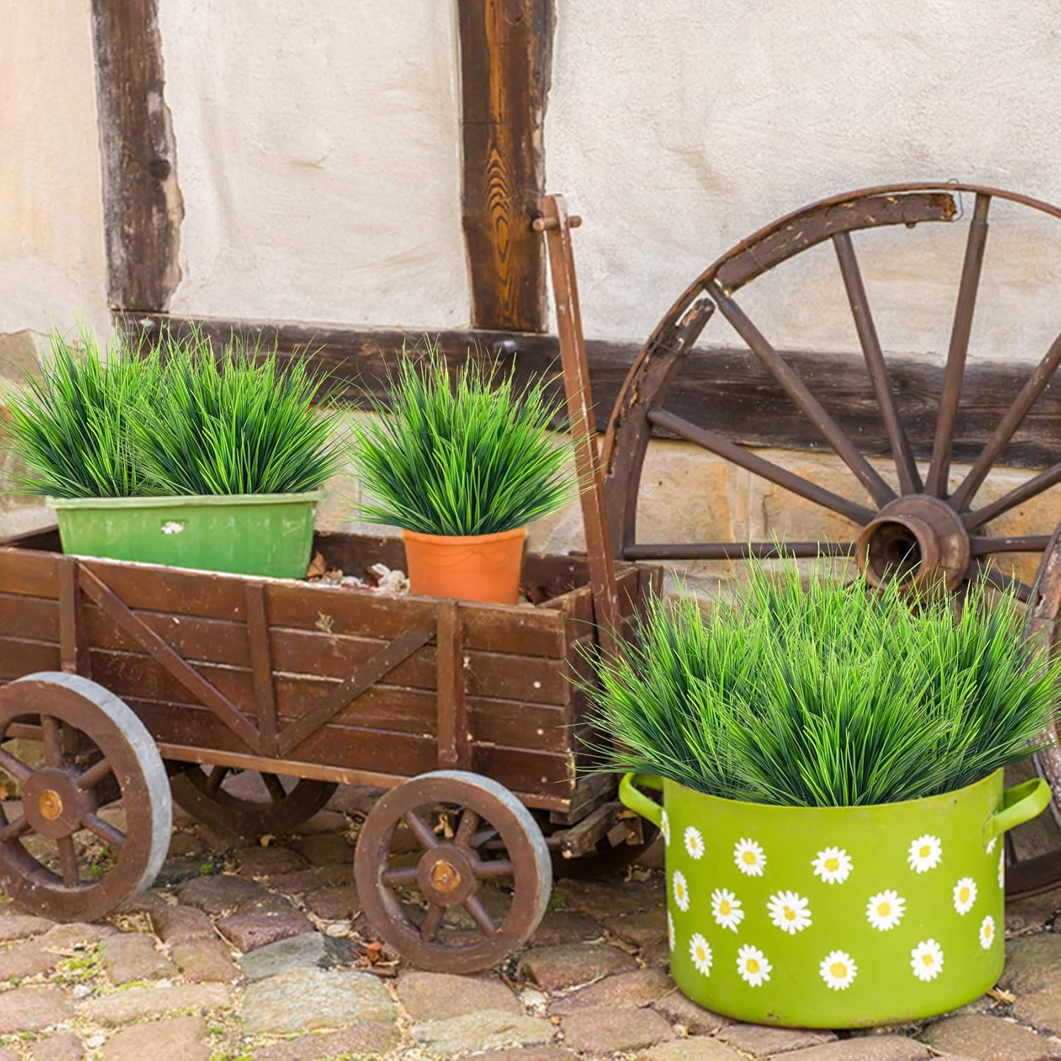 Ouddy Decor 24 Bundles Artificial Plants Outdoors Fake Wheat Grass Faux Greenery