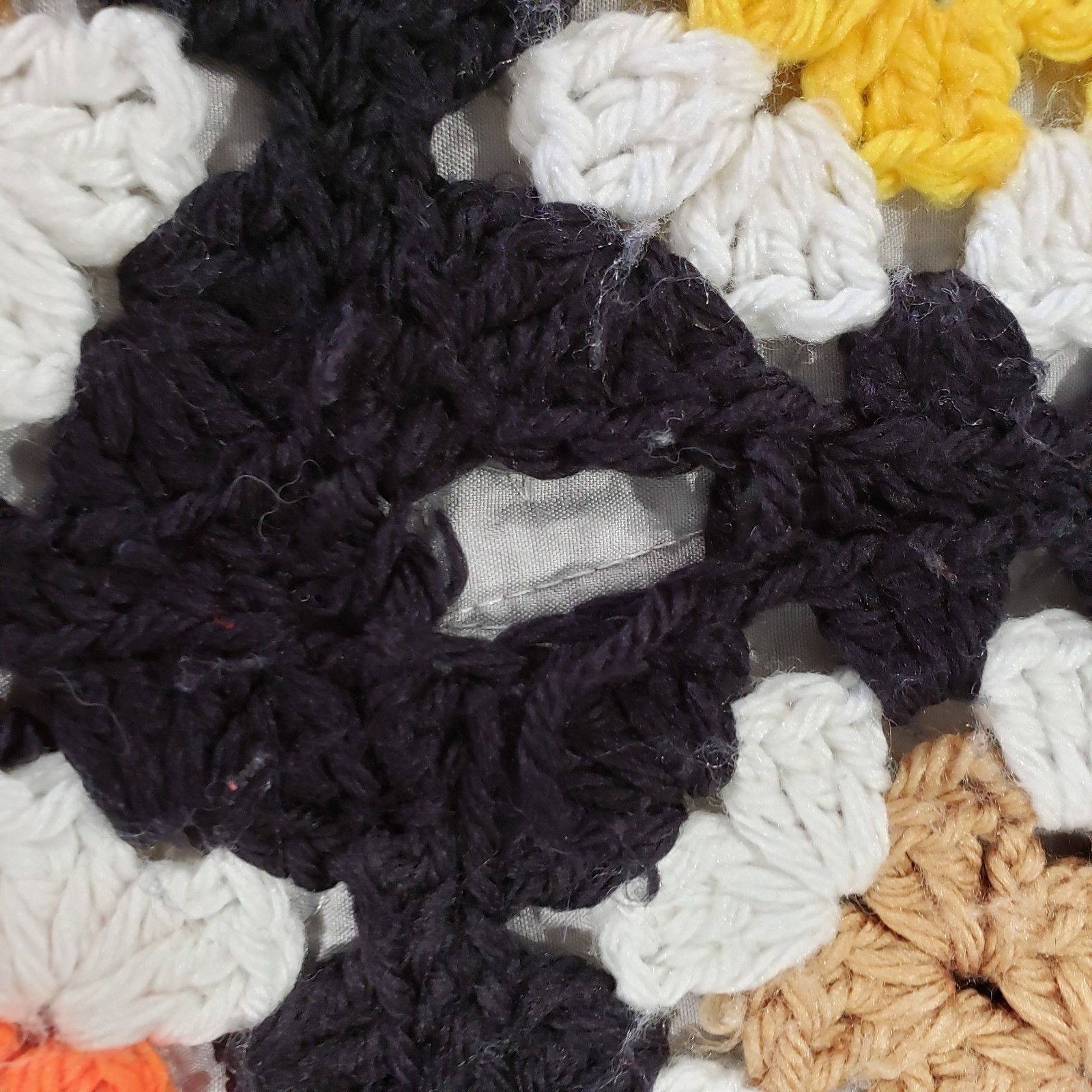 Throw Blanket Crochet Multicolor Granny Square Black Border Handmade Afghan Boho