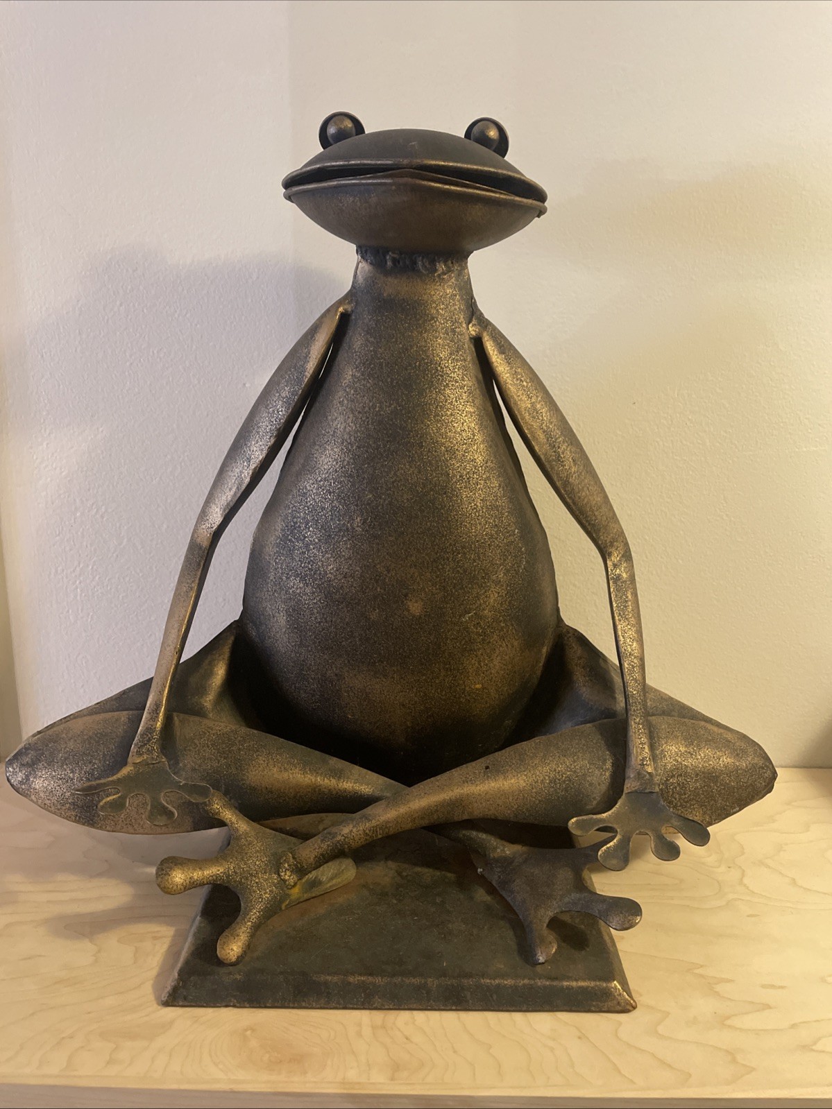 Zen Namaste Metal Yoga Frog Sculpture 18”