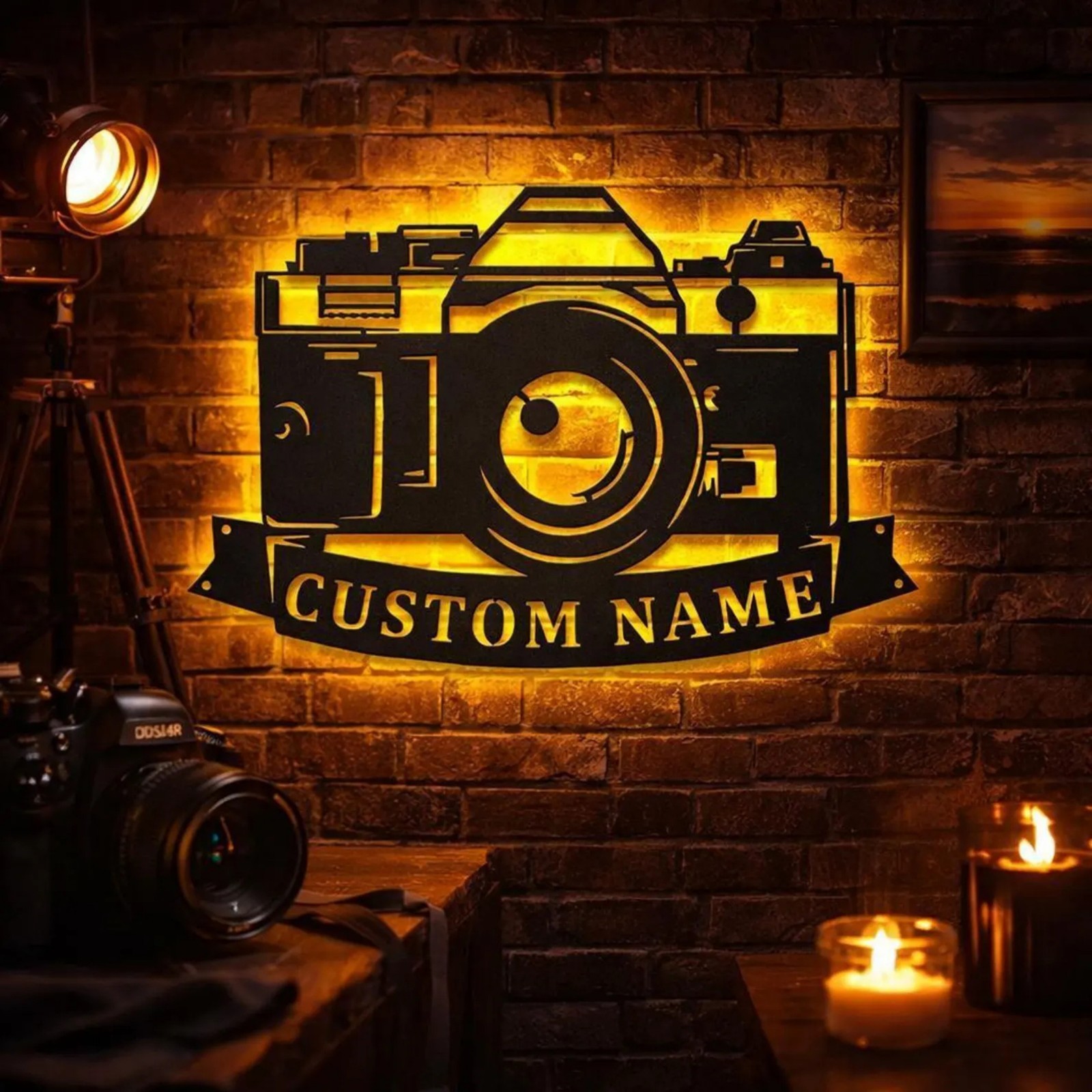 Personalized Photographer LED Metal Sign, Custom Photographer Name Decor
