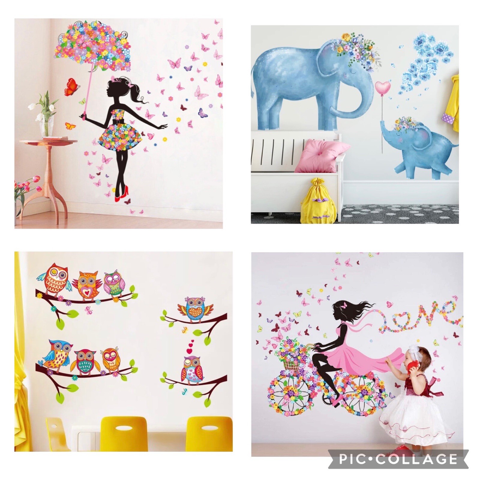 Ex Large High quality PVC Removable girl, dog, tree wall Decals for kids room