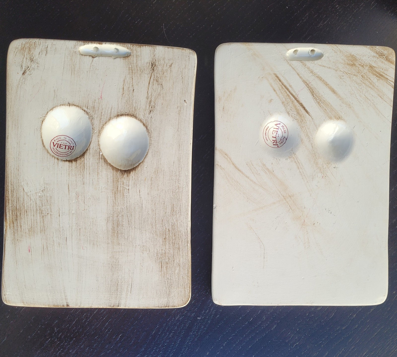 Set of 2 VIETRI ITALY Apples Pomegranate Fruit Rustic White Ceramic Wall Plaques