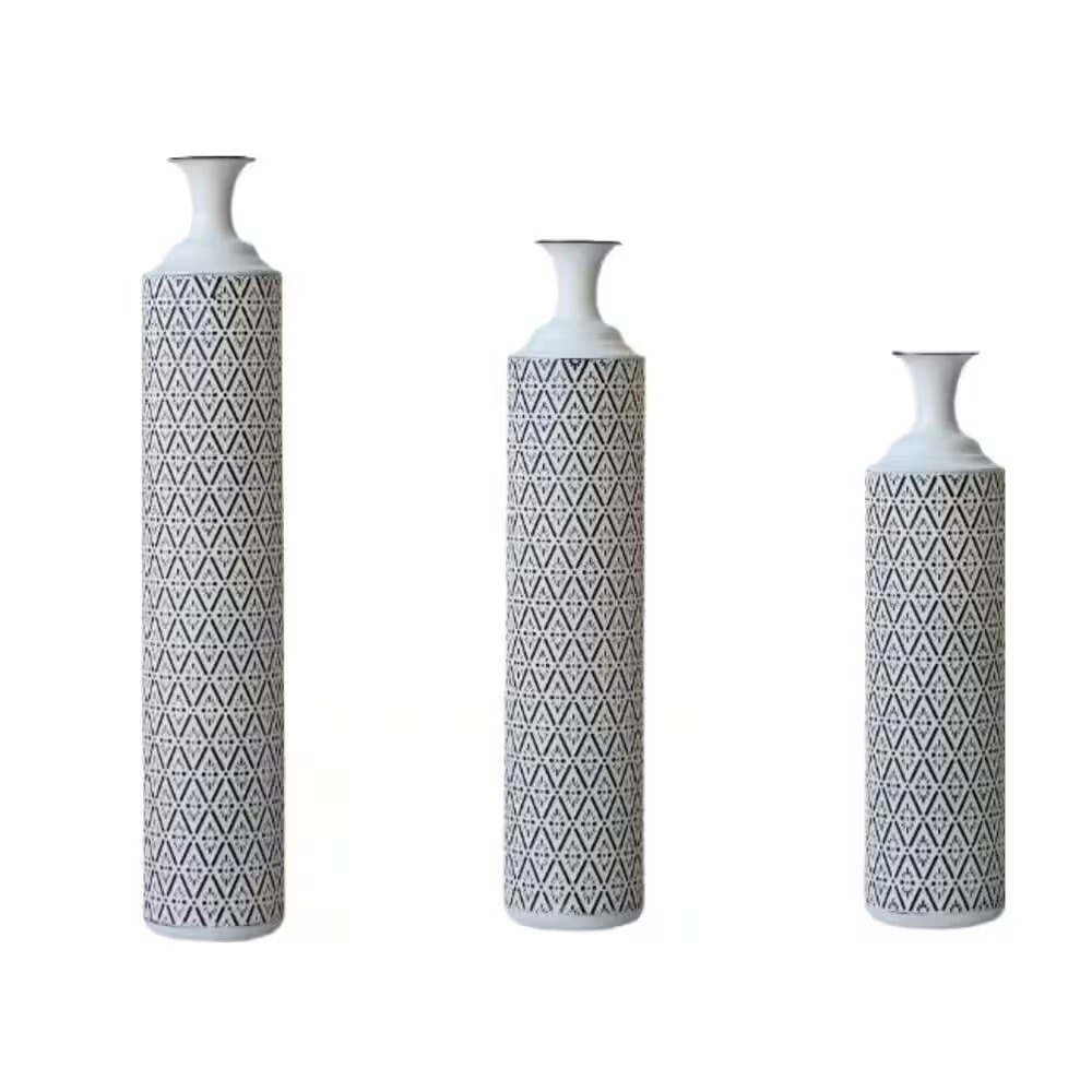24 In. 29 In. 34 In. White Metal Cylinder Floor Vases Gorgeous Vases Home Decora
