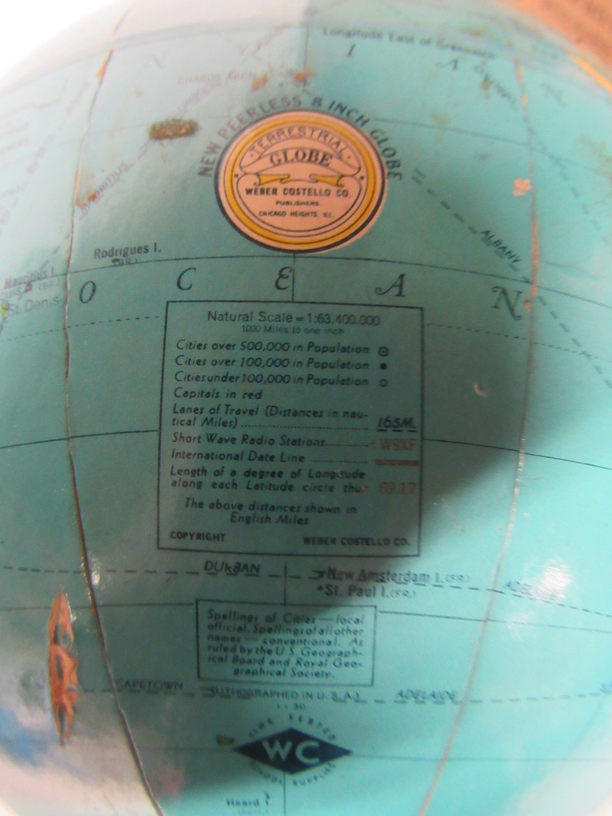 Weber Costello Peerless 8″ Rotating Terrestrial Globe on Metal Tabletop Stand