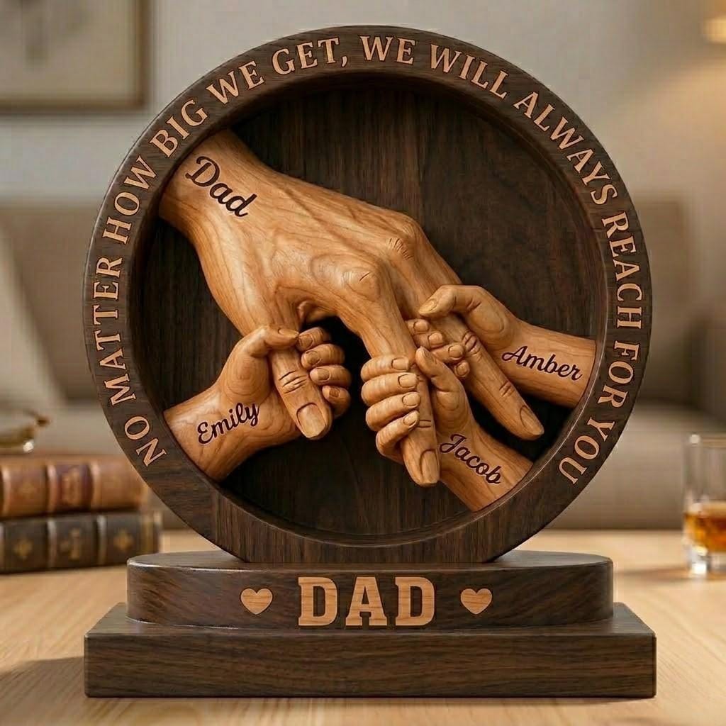 Personalized Dad Holding Kids Hand Wood Plaque Custom Name Father Day Gift