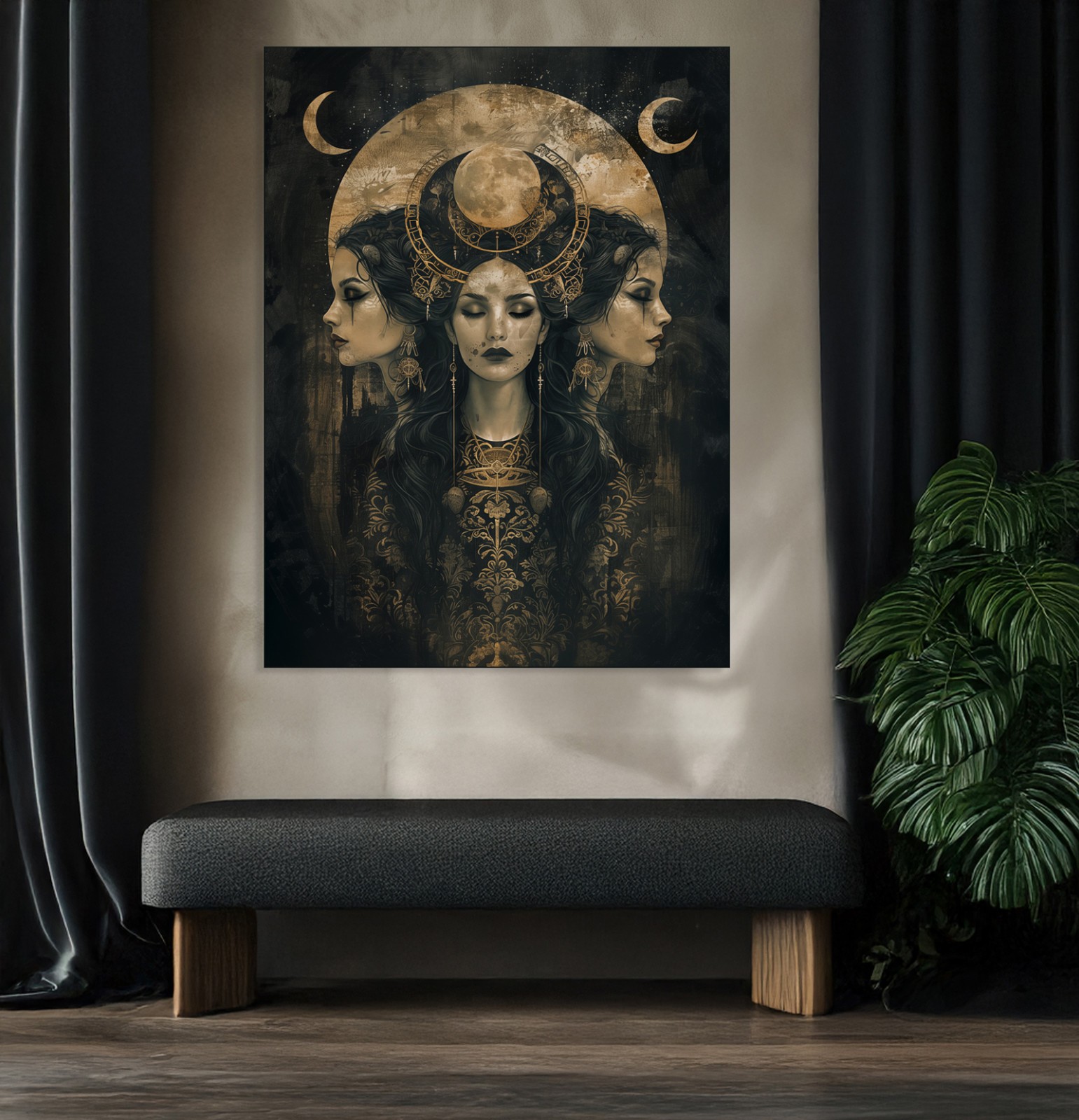 Hecate, Triple Moon Goddess Fine Art Print #1 Canvas Frame, Wiccan Wall Art