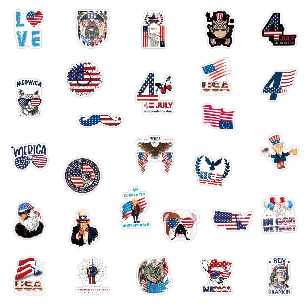 100Pcs American Flag USA Stickers Pack Waterproof Vinyl Decals for sticking