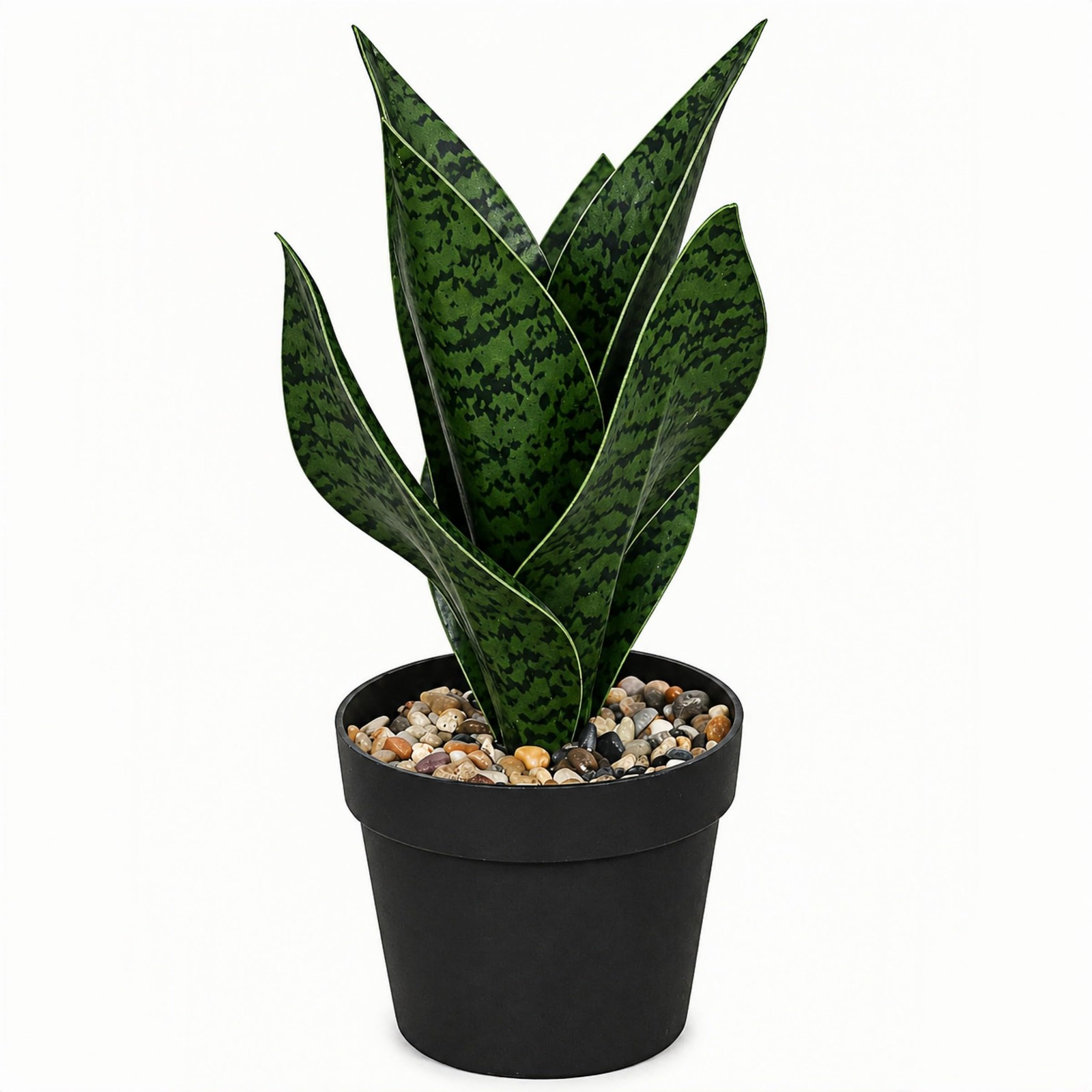 1 PCS Dark Green Artificial Snake Plant Faux Sansevieria Pot Decor 9.8 Inch