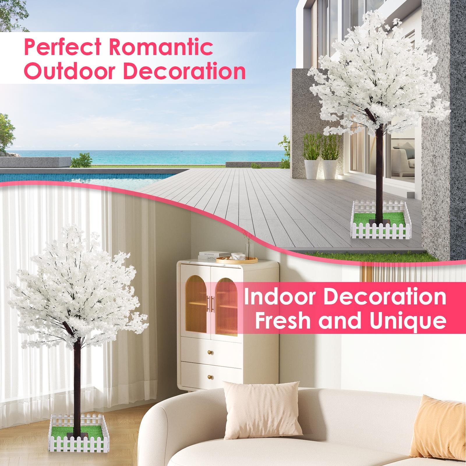 59/70in US STOCK Artificial Cherry Blossom Tree Sakura Tree Decor Cherry Blossom