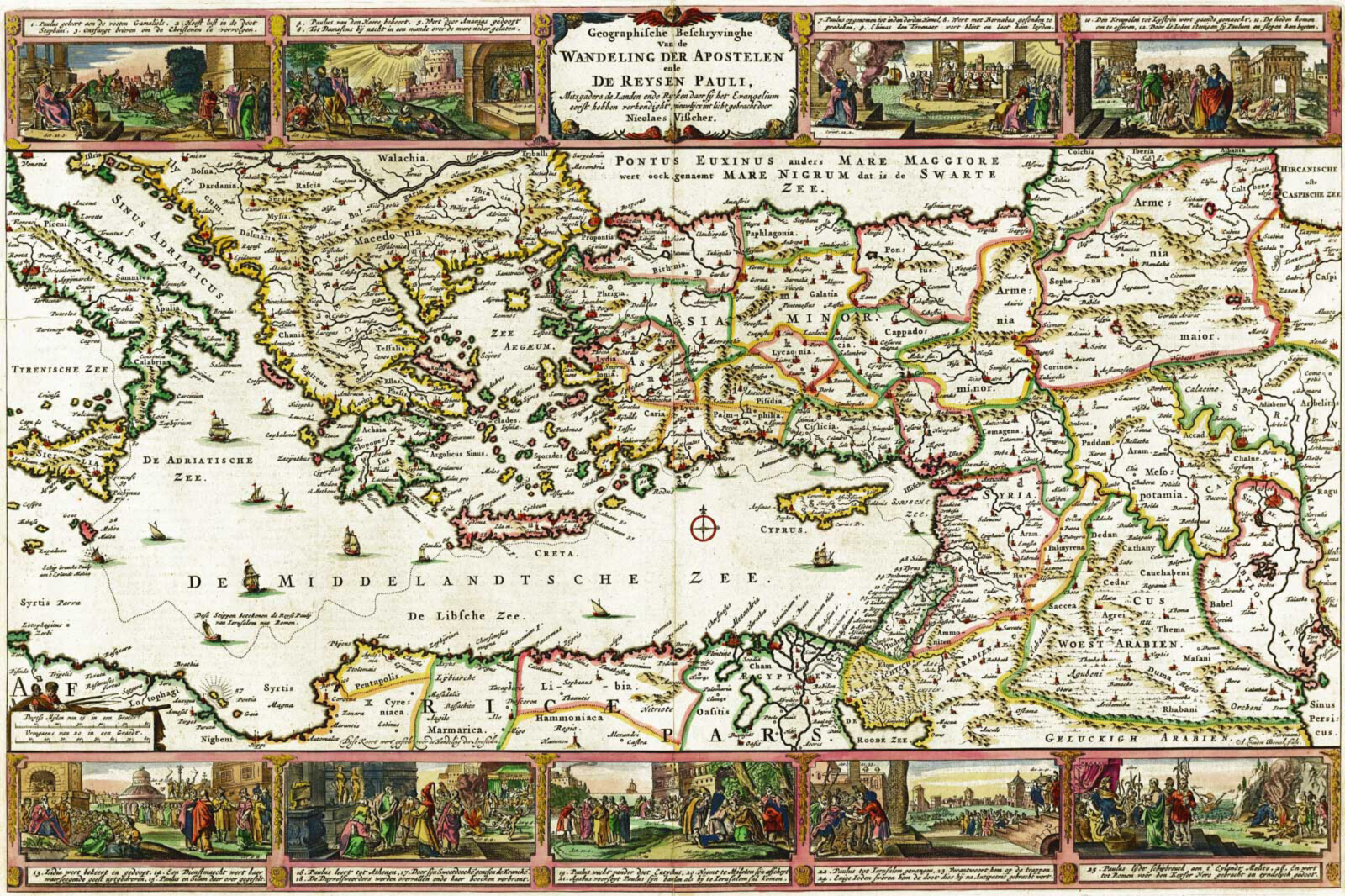 1642 Map Apostle Paul’s Journey fr Jerusalem to Rome Christian Religious Poster