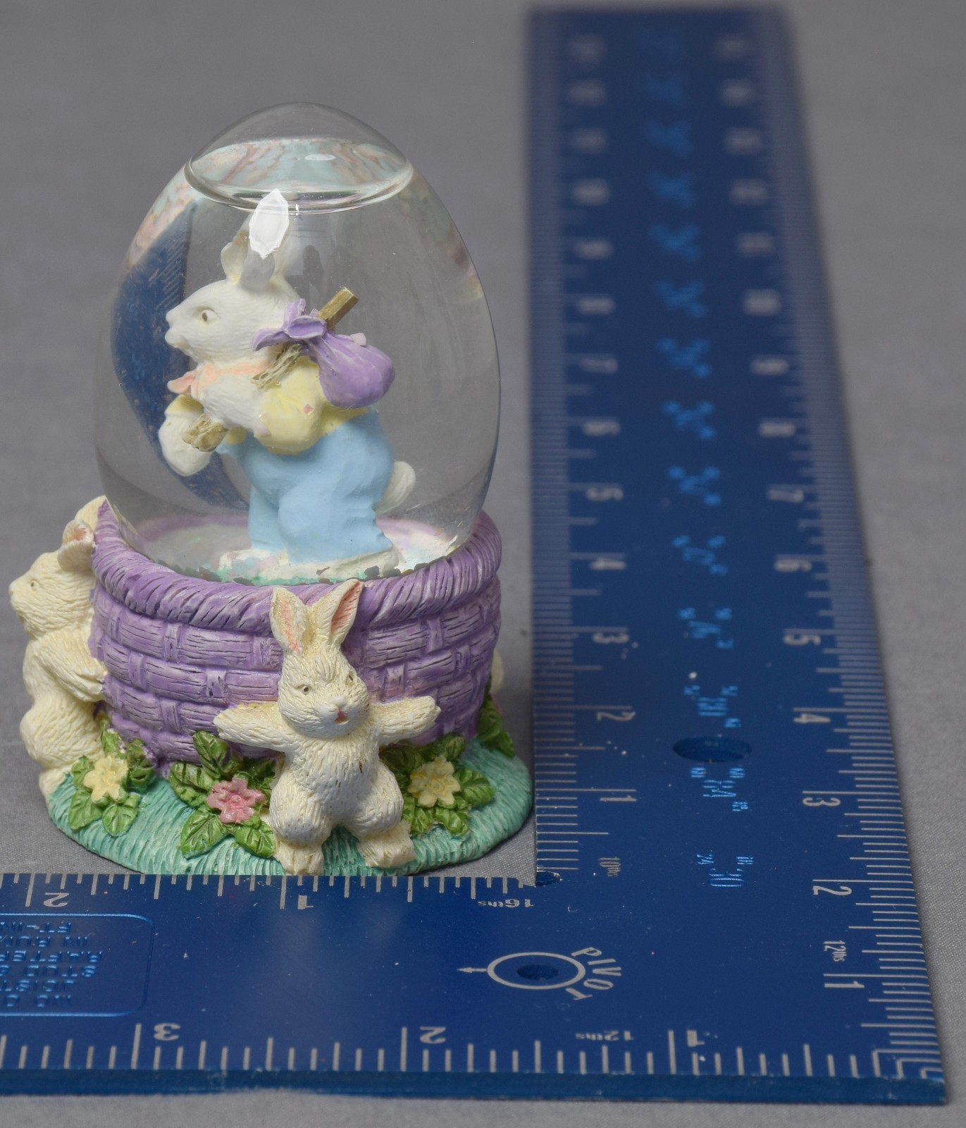 Festive Easter Snow Globe Rabbit in Purple Basket Spring Holiday Decor