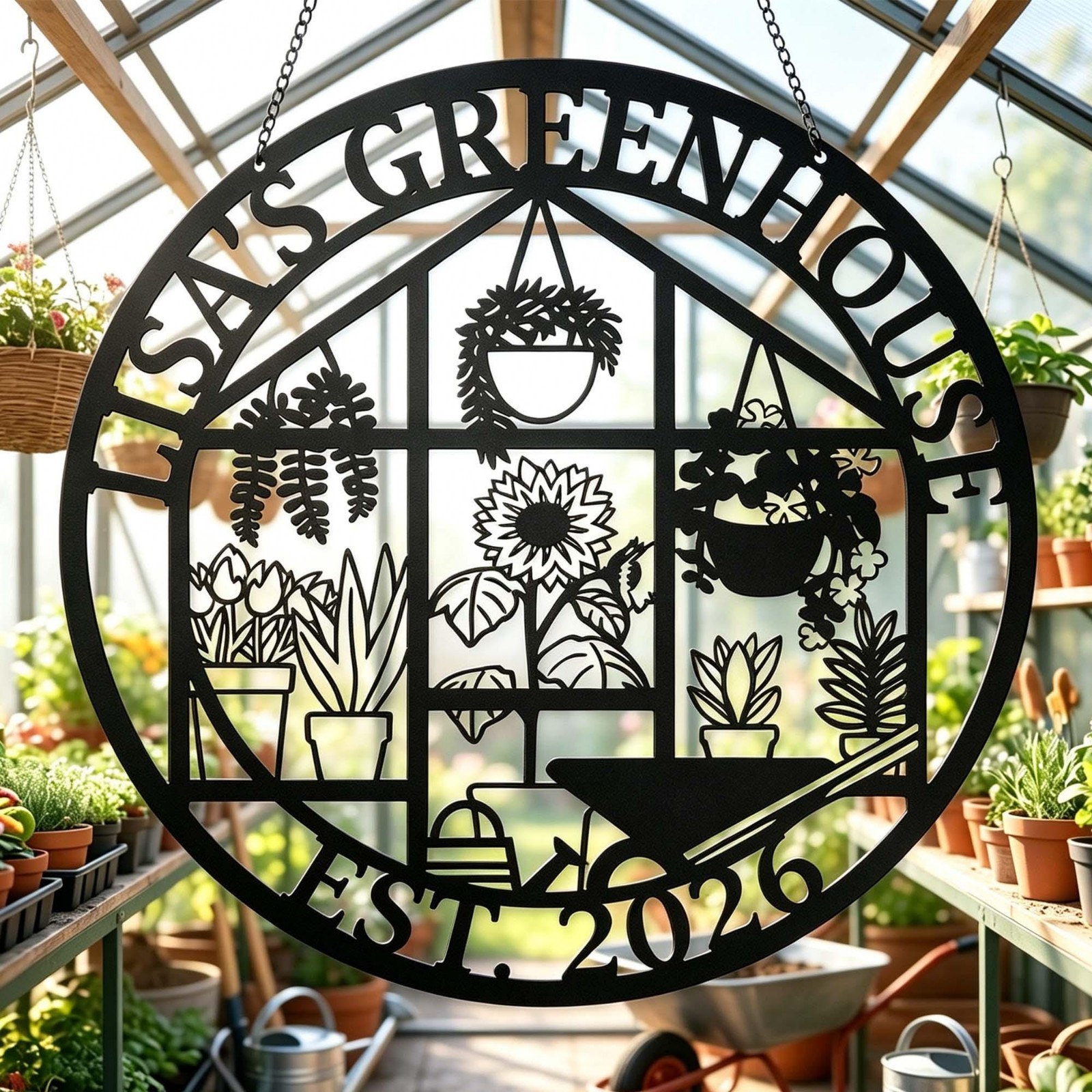 Personalized Greenhouse Metal Sign, Custom Garden Conservatory Decor
