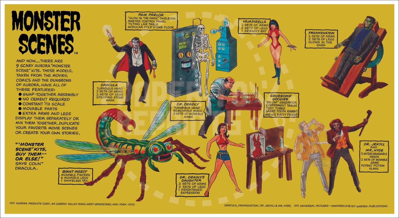 AURORA MONSTER SCENES ADVERTISEMENT ILLUSTRATION POSTER REPRINT