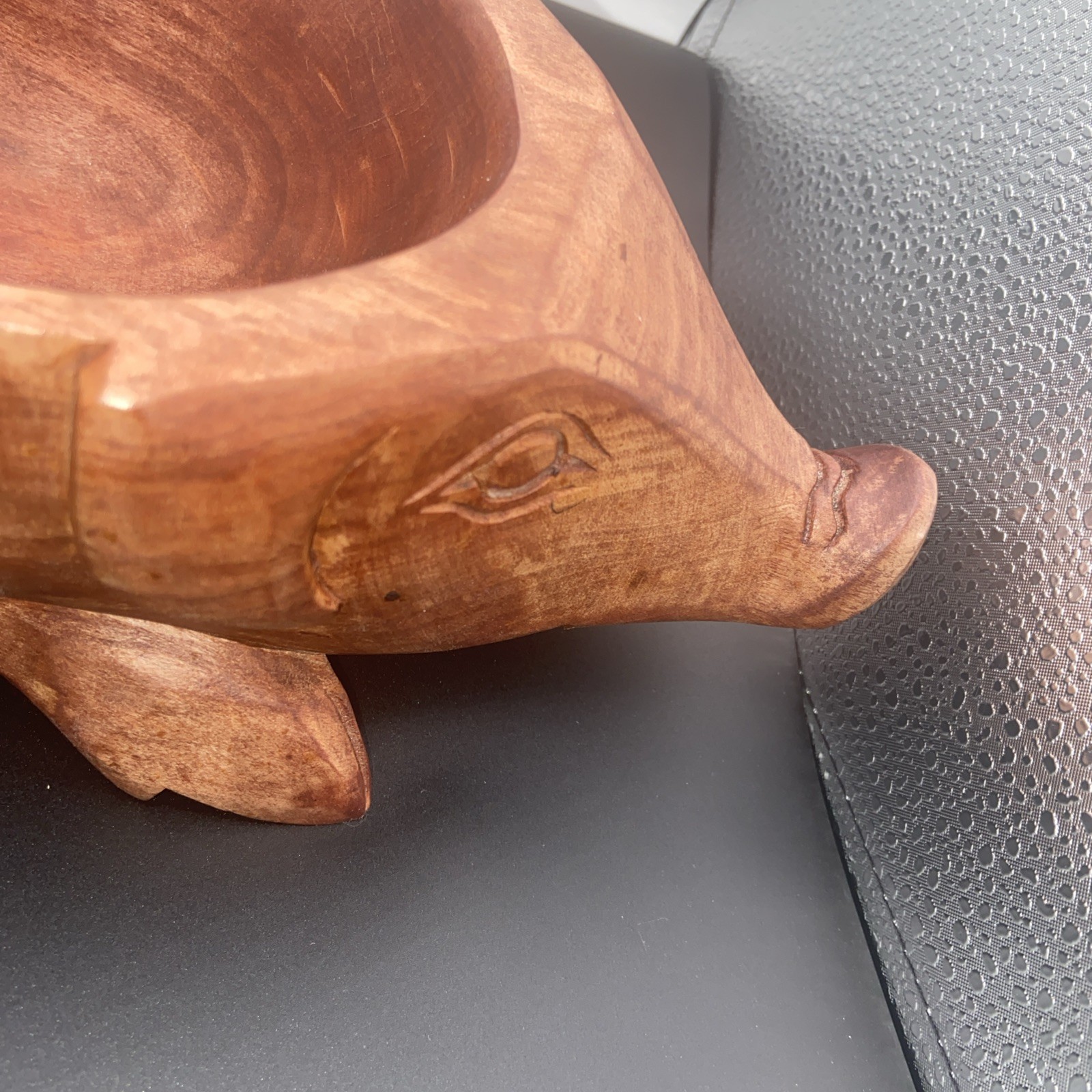 VTG LG 15.75″ long x 5.5″ wide Hand Carved Wooden Pig Bowl Farm house Natural