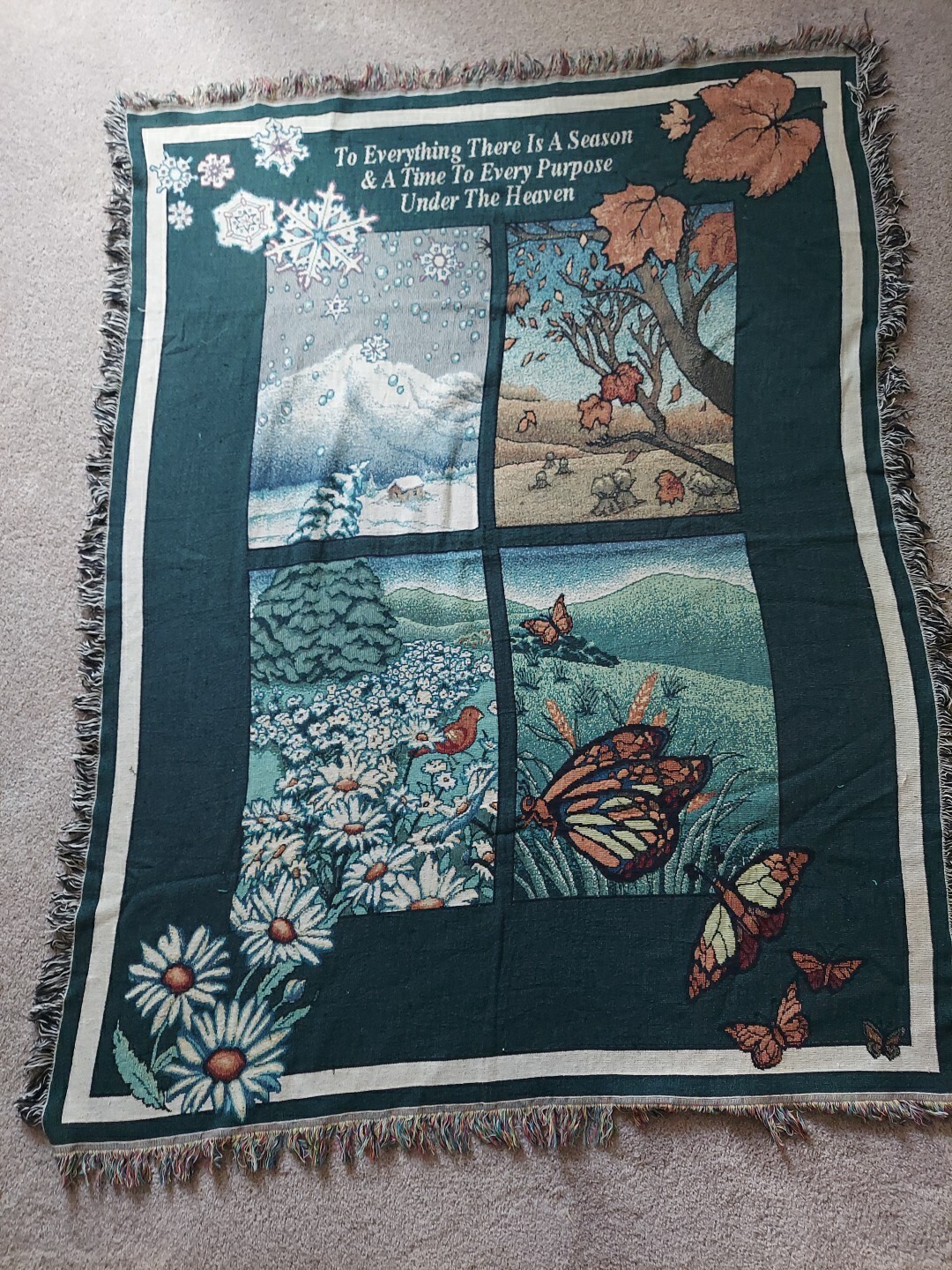 Vintage 1990s – 4 Seasons Woven Throw Blanket – 48″x57″