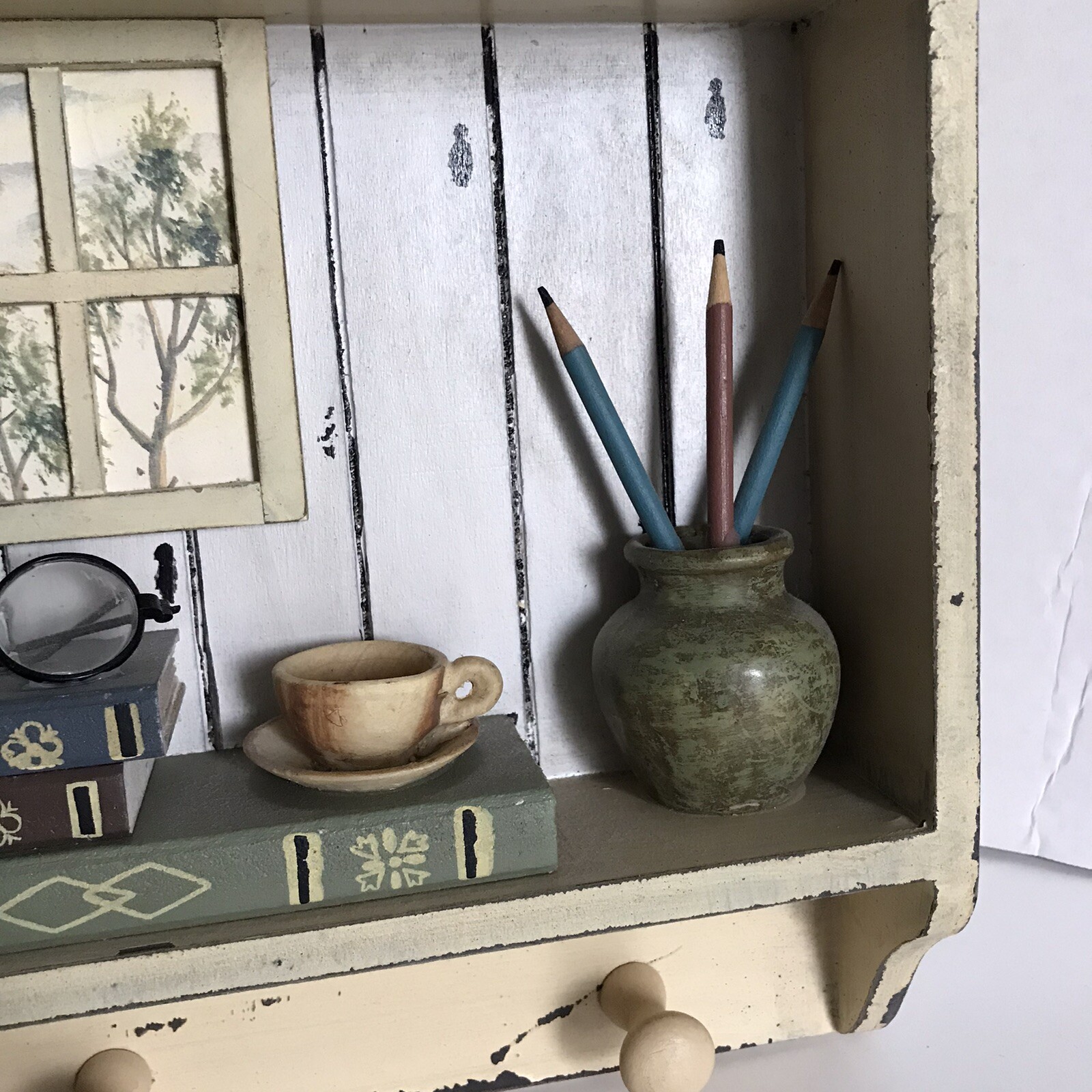 Books Writer Rustic Distressed Beige Wooden Wall Hanging with Hooks