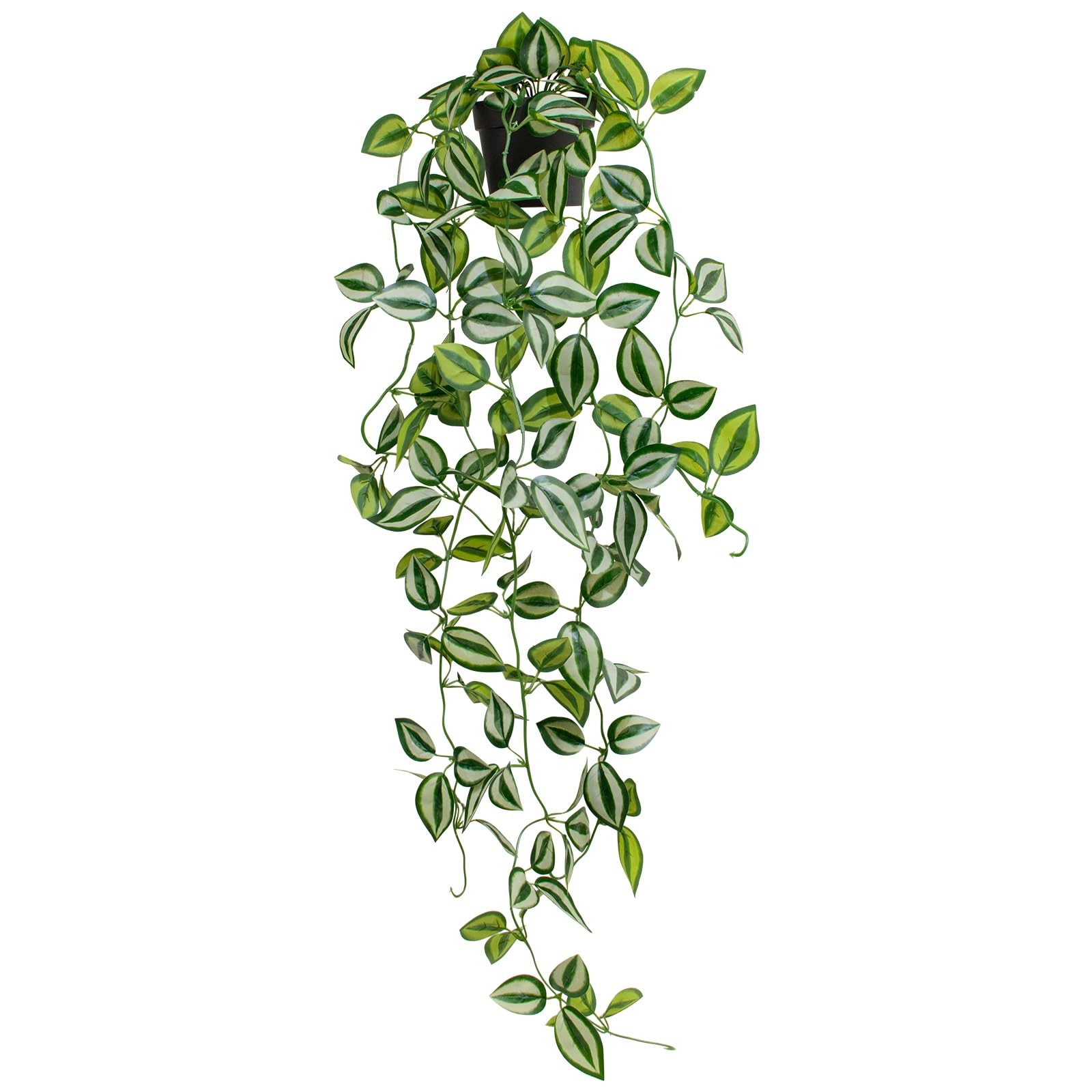 39-in Artificial Hanging Plant, Black Pot, Fake Green Eyebrow Leaf, Trailing