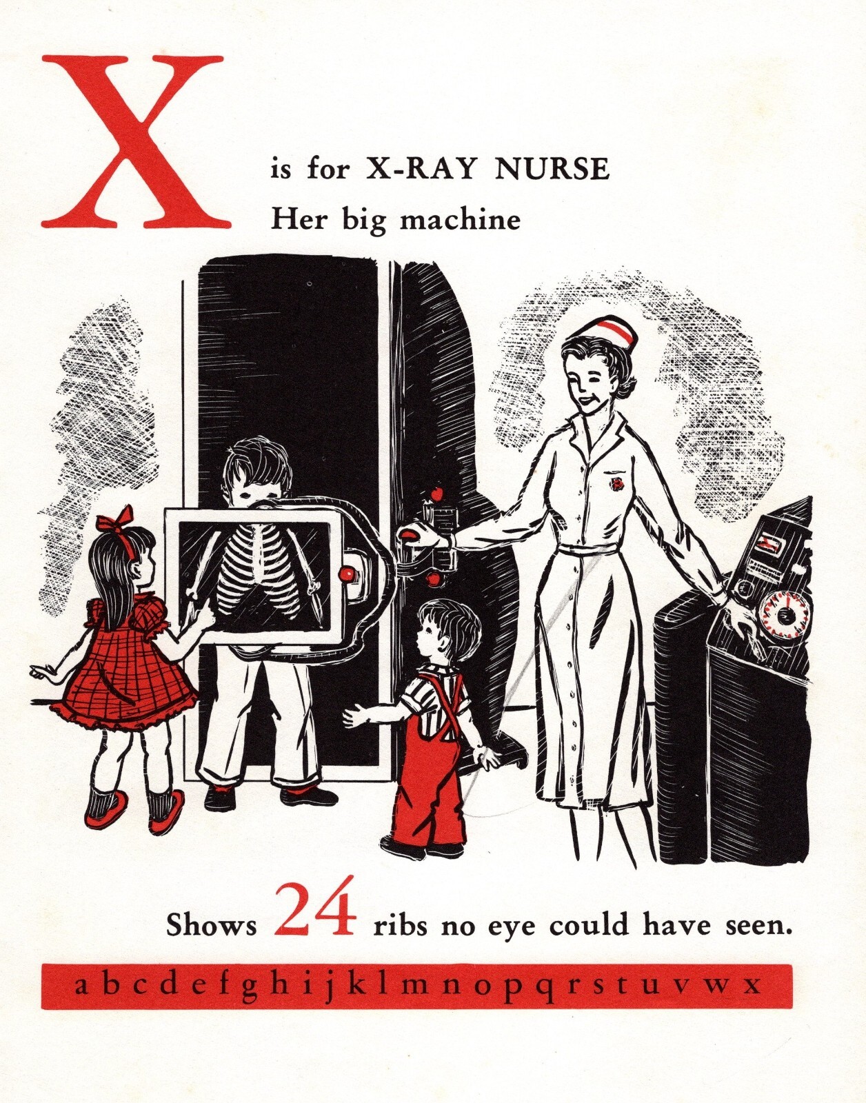 Vintage ABC Letter X Alphabet Print 1950s Nurse & Her Big Machine Print 5345