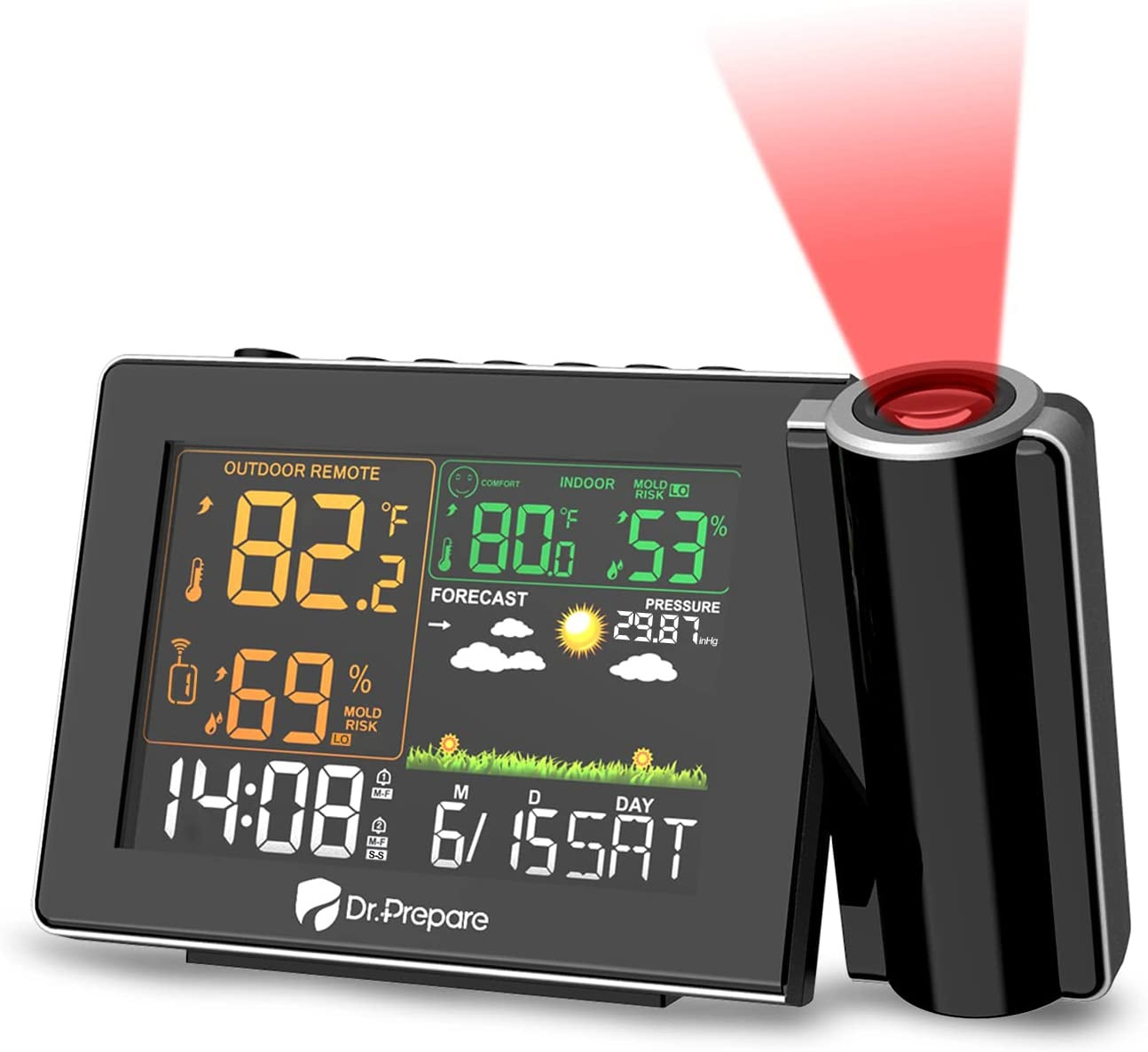Projection Alarm Clock, Adjustable Projection Focus, Wireless Indoor Outdoor Tem