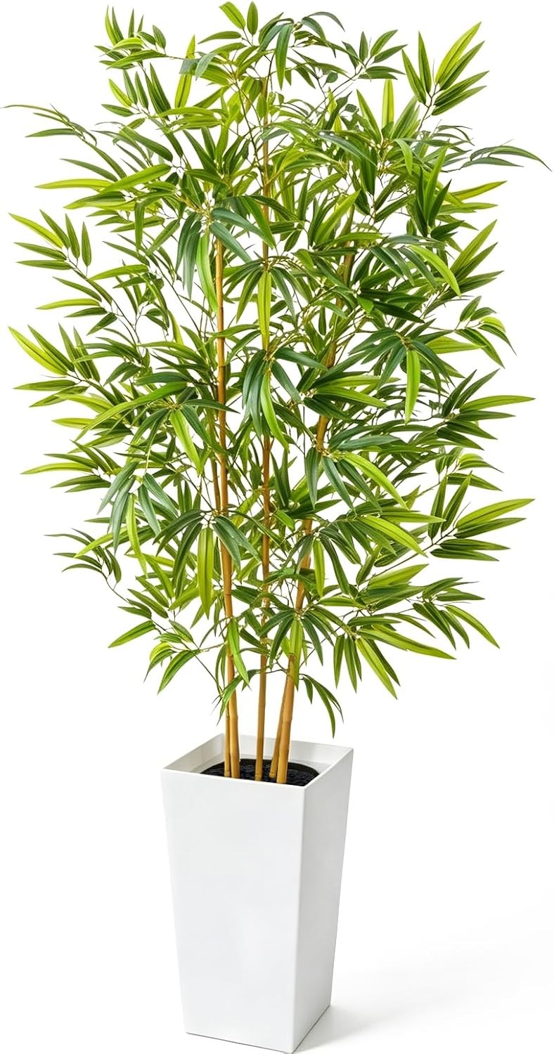 6FT Artificial Bamboo Tree, Fake Plants Faux Bamboo Plant with White Tall