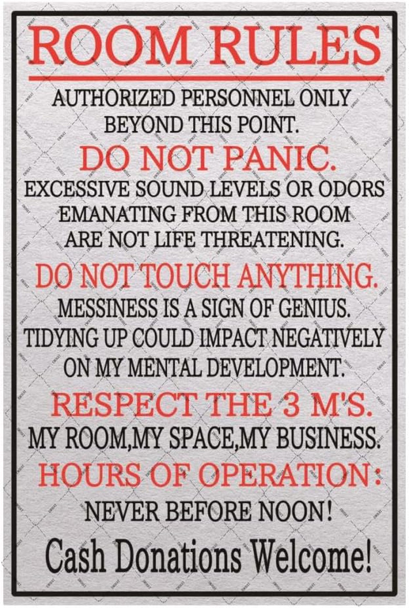 Metal Room Sign – Rules Signs Home Decor Wall Art 12X8 Inches