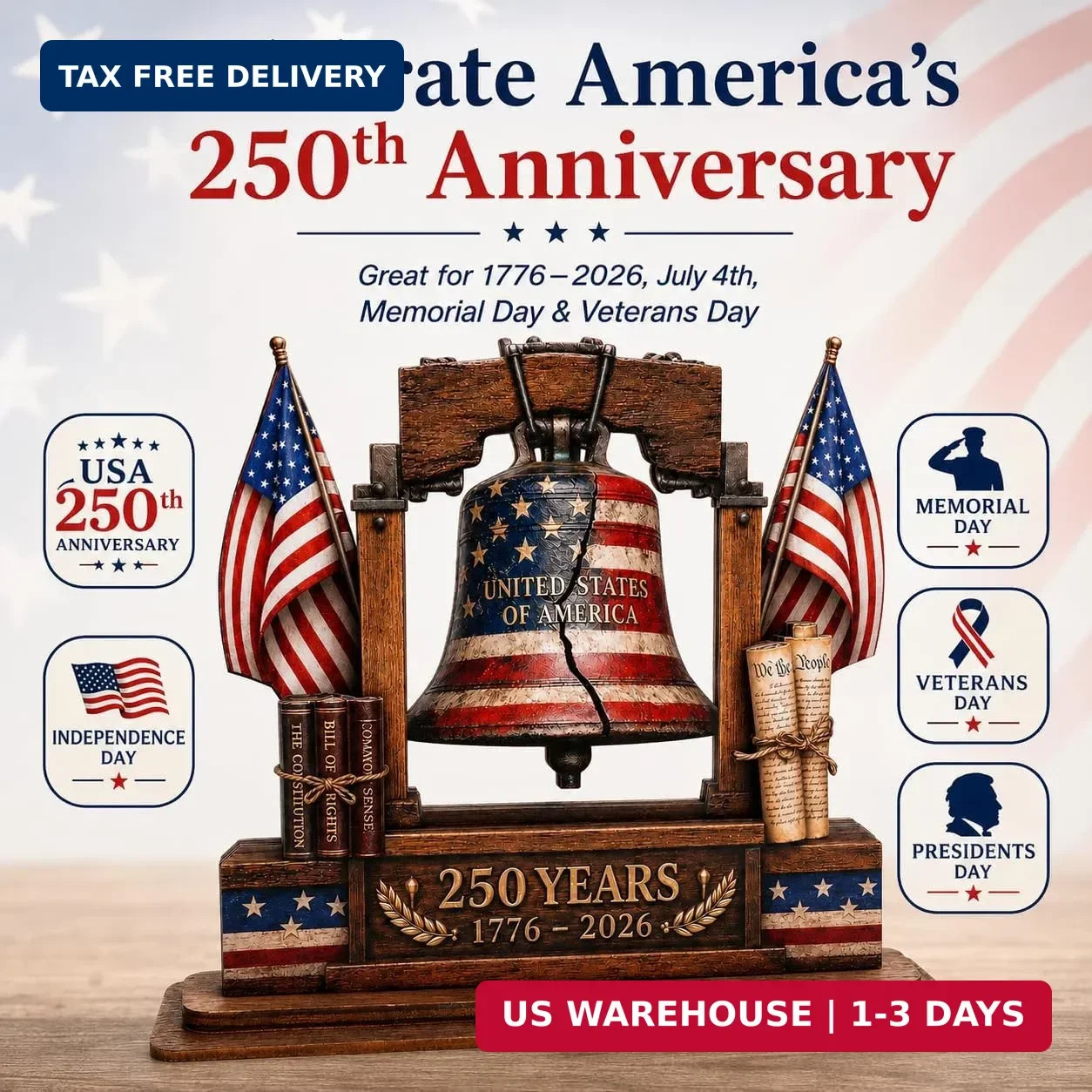 USA 250th Anniversary Wooden Plaque, 250th Anniversary Decorations, USA 250th An