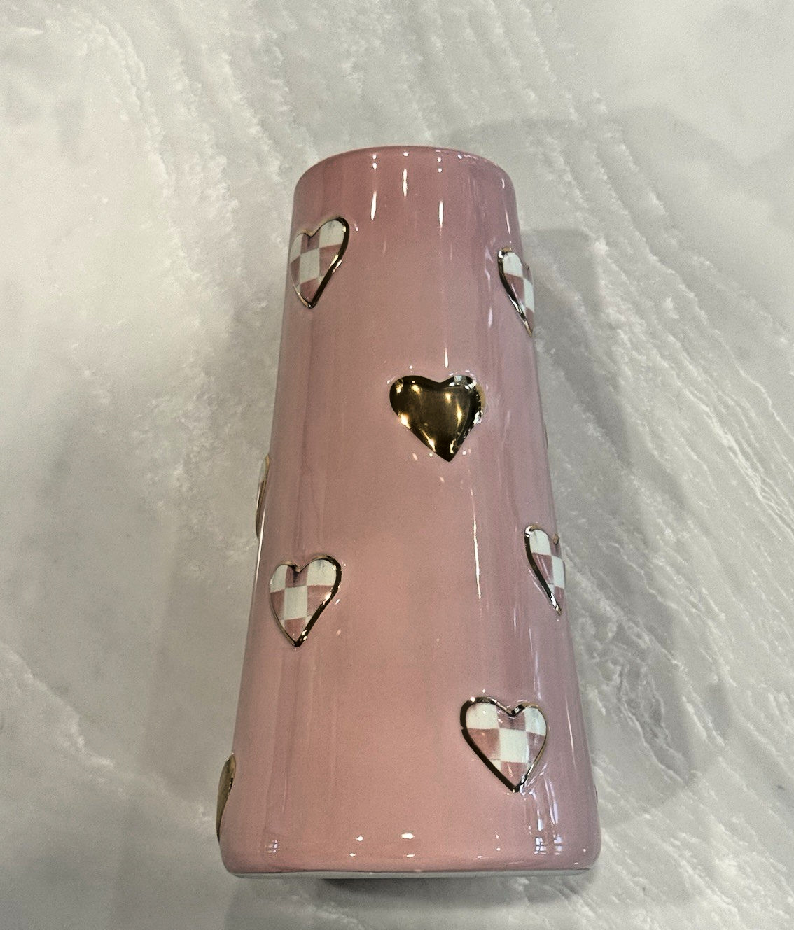 MacKenzie-Childs Rosy Check Short Heart Vase 20oz #41120-011 NIB