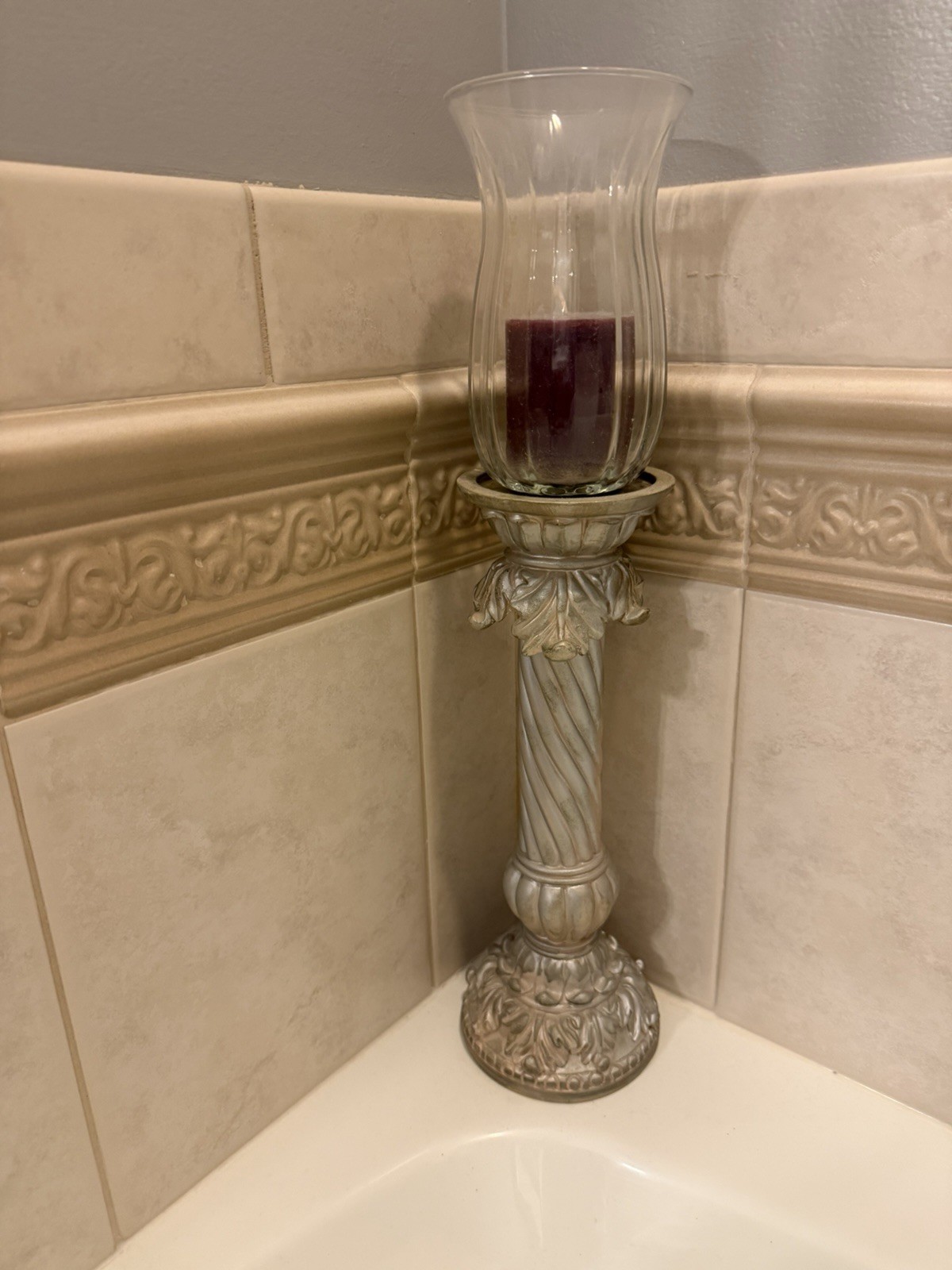 1-One Ornate Vintage-Style Pillar Candle Holder 18 Inch Tall EUC