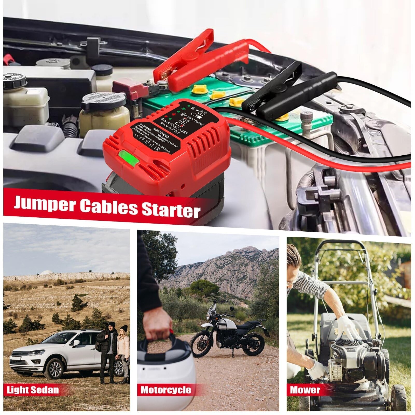 Jumper Cables with Adapter for Milwaukee M-18 18V Battery Jump Car Starter,12…