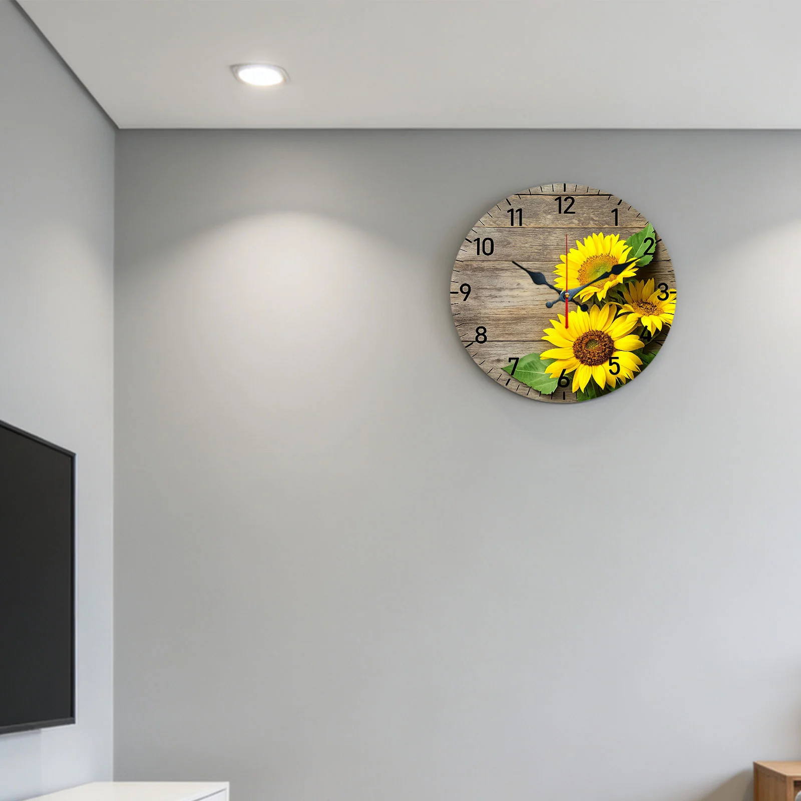 Sunflower Pattern Wooden Silent Wall Clock No Battery Holiday Home Decors