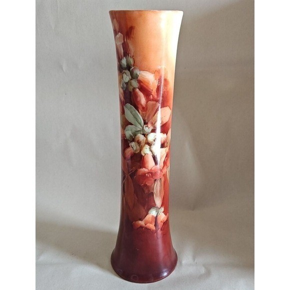 VTG 1900s Paul Straub Vienna Austria Hand painted Floral Porcelain 12″ Tall Vase